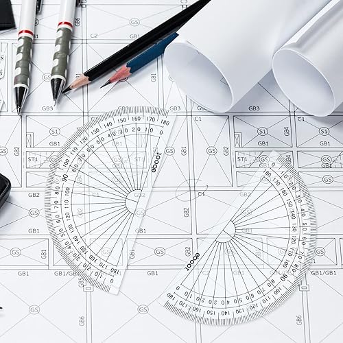 Miniatura 6 de Zonon Juego de 3 transportadores de plástico transparente de 4 pulgadas, juego de transportadores de matemáticas a granel de 180 grados,