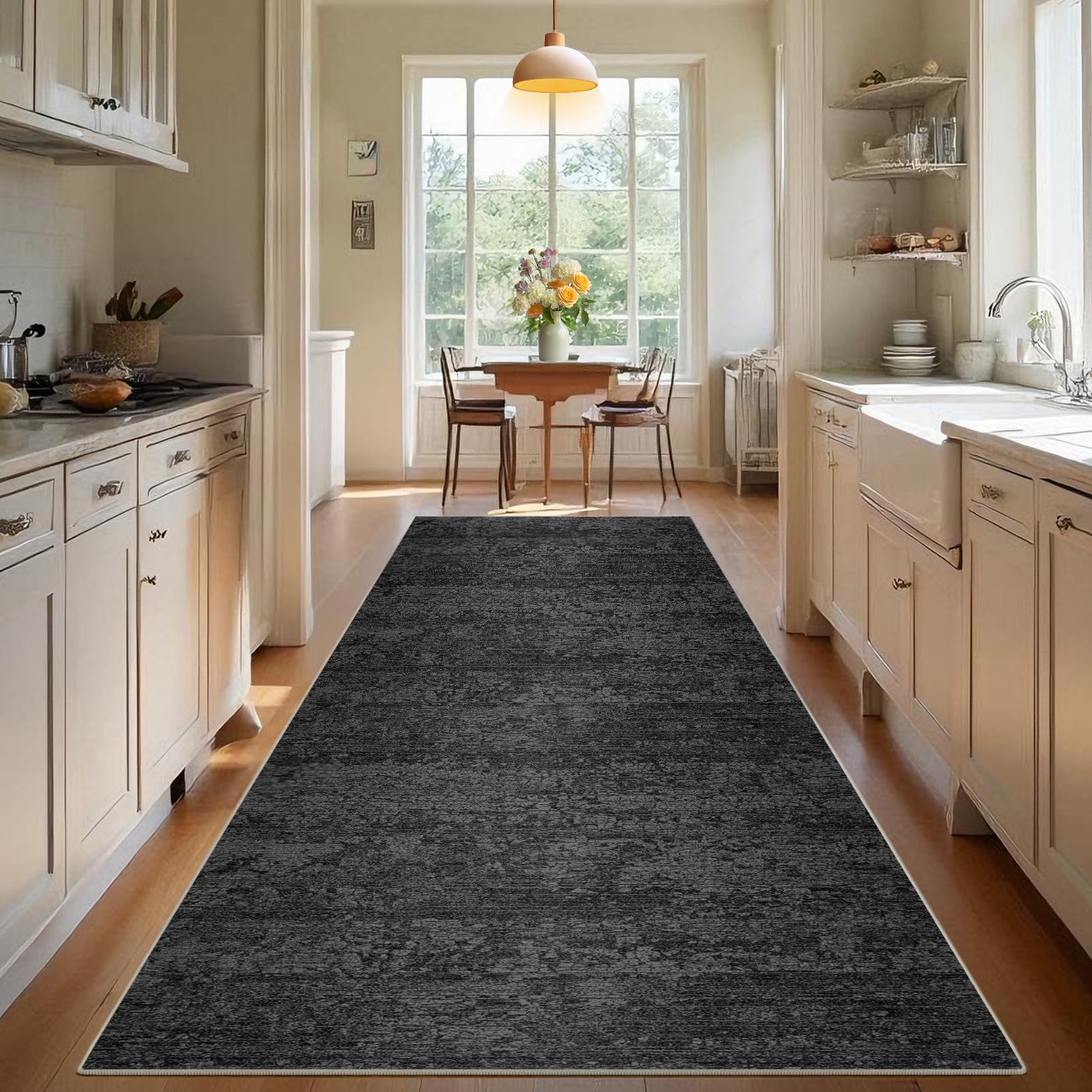 Tapis Couloir Long Antidérapant Lavable Tapis Cuisine Devant Evier 100 x 400 cm Tapis Entrée Intérieur Tapis Cuisine Absorbant Tapis de Passage pour Cuisine Entrée Chambre Salle de Buanderie Noir