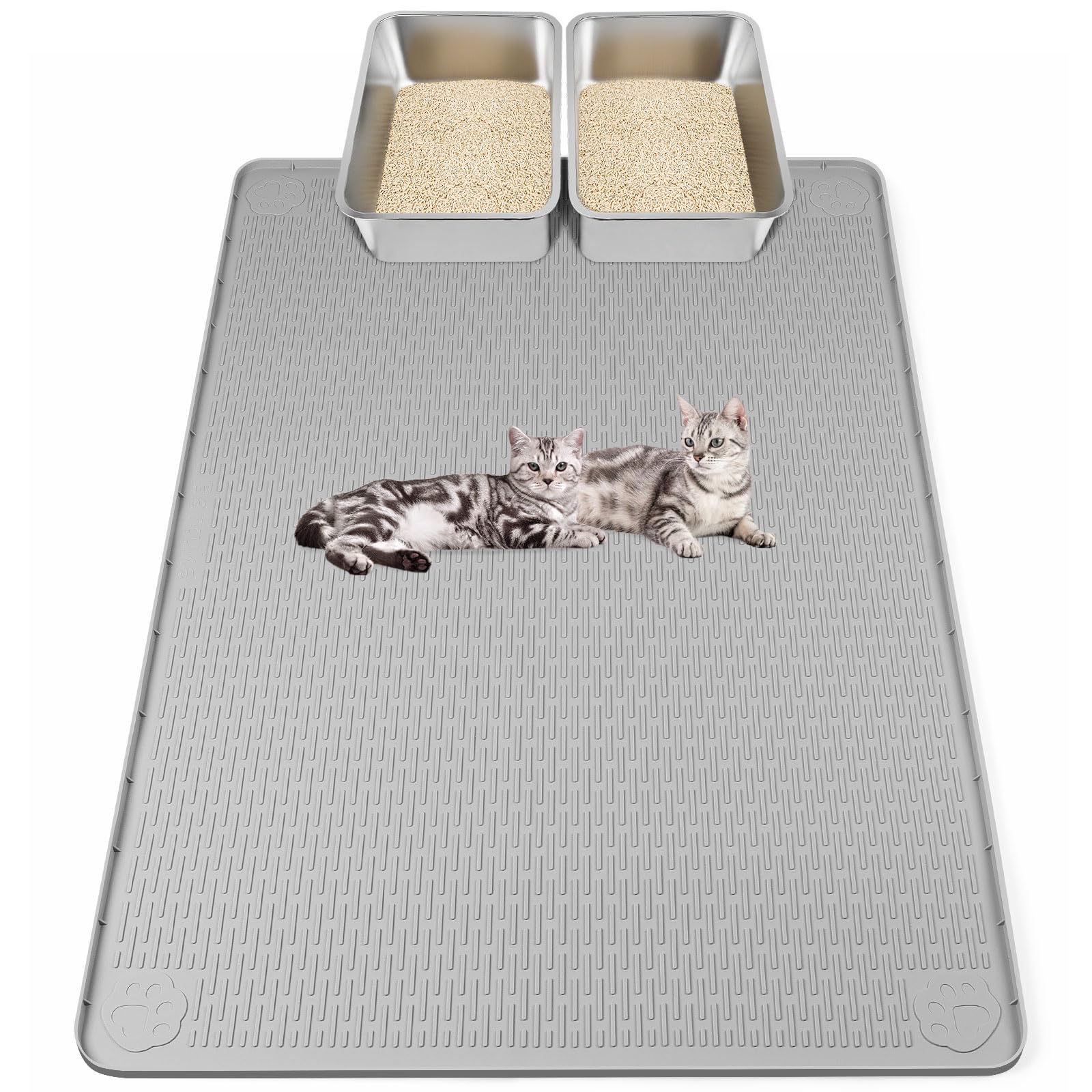 Kalolary Cat Litter Mats, 50" x 35" Extra Large Silicone Cat Mat for Litter Box, Easy to Clean Kitty Litter Trapping Mat, Soft on Kittys Paws, Waterproof, Urine-Proof Kitty Litter Mats for Floor, Grey