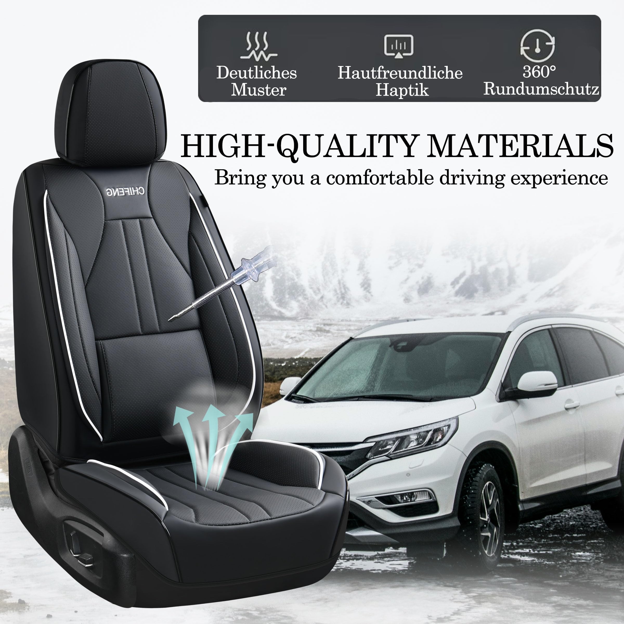 Universelle Komplettsatz-Autositzbezüge für 5 Sitze für Autos, SUVs, Limousinen & LKWs – Wasserdicht, Napa-Leder, Sitzschoner für Vorder und Rücksitze, Autoinnenausstattung Zubehör (Schwarz)