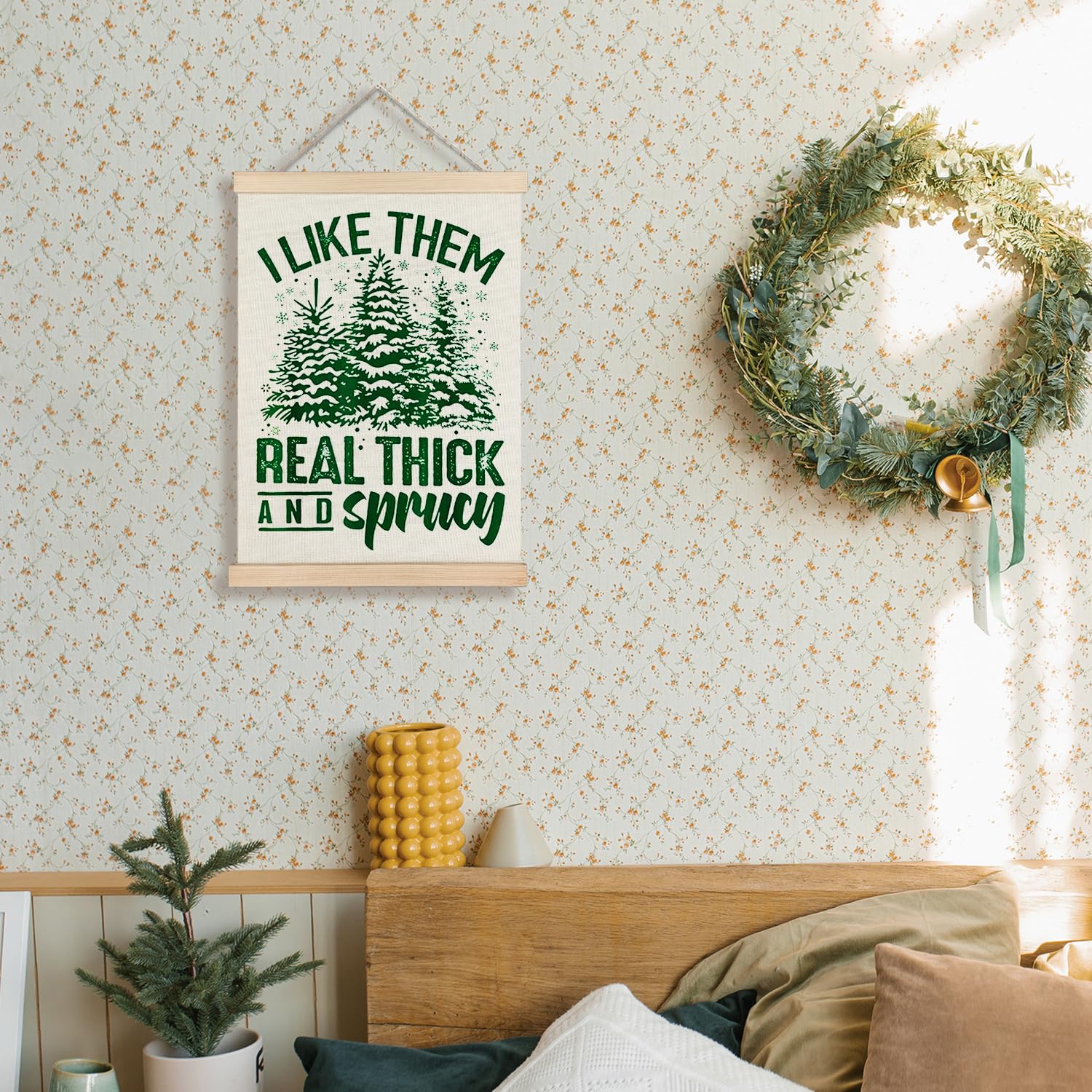 Supwhd Winter Christmas Tree Wall Decor, I Like Them Real Thick and Sprucey Green Christmas Tree Wall Art, Christmas Tree Canvas Pictures Art Wall Decor for Home Office, 12x16 Inches