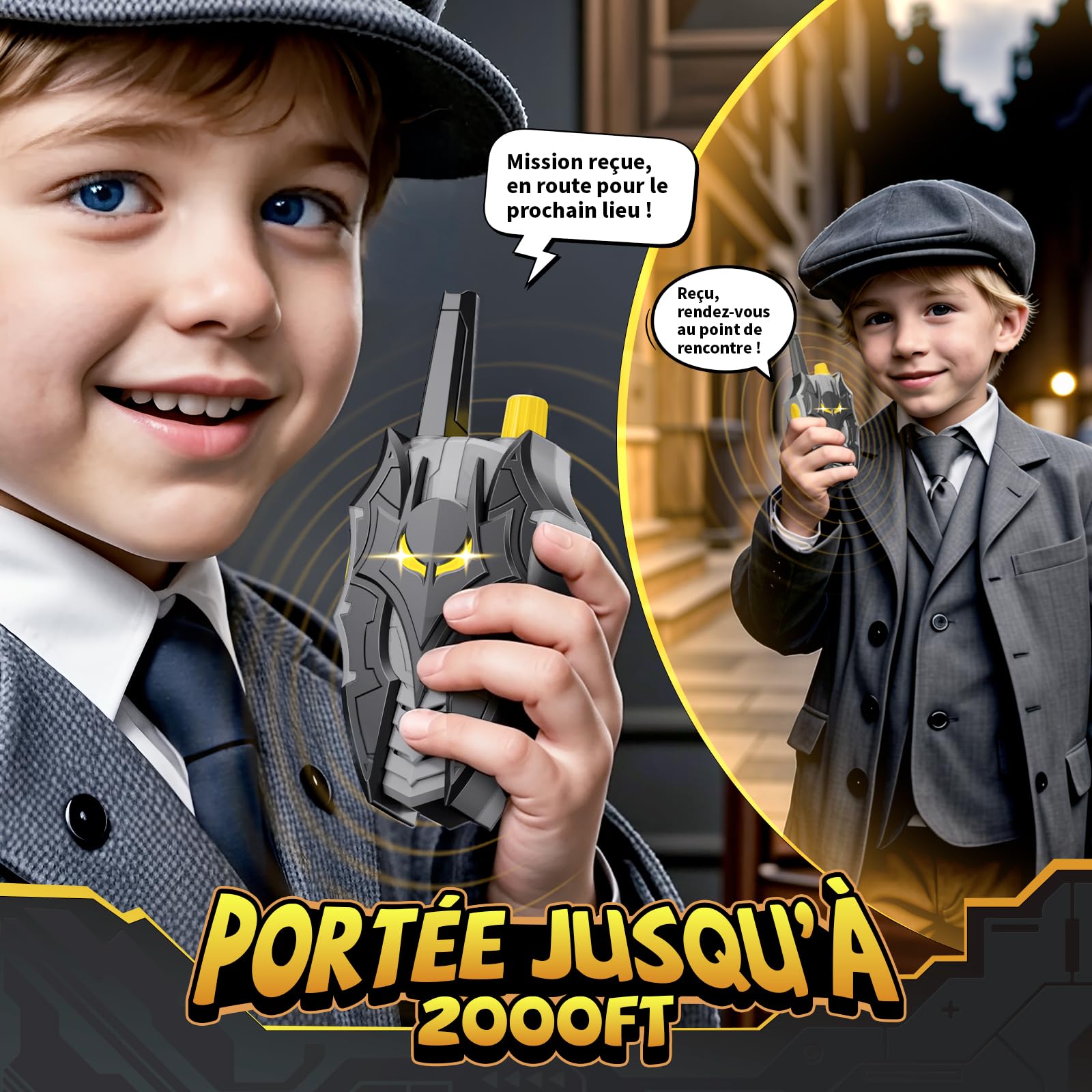 Talkie Walkie Enfant avec Yeux Lumineux, Design Bat Vaisseau Spatial & Fléchette Ailée, Jouet Garçon 3-12 Ans Jeux Extérieur
