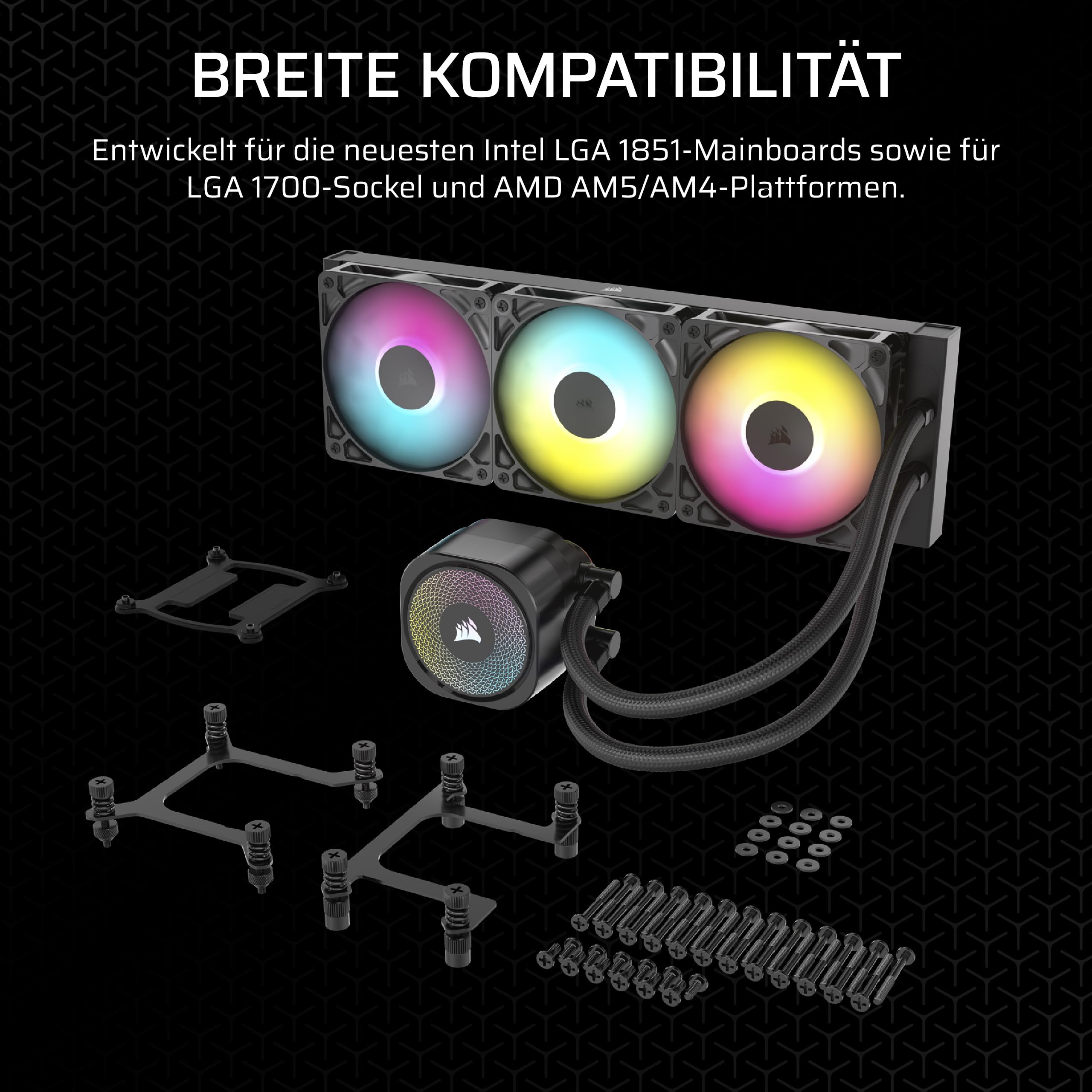 CORSAIR NAUTILUS 360 RS ARGB CPU-Flüssigkeitskühler – 360mm AIO – Schwarz | Geräuscharm, Direkter Mainboard-Anschluss, Intel LGA 1851/1700, AMD AM5/AM4, 3x RS120 ARGB-Ventilatoren Inbegriffen