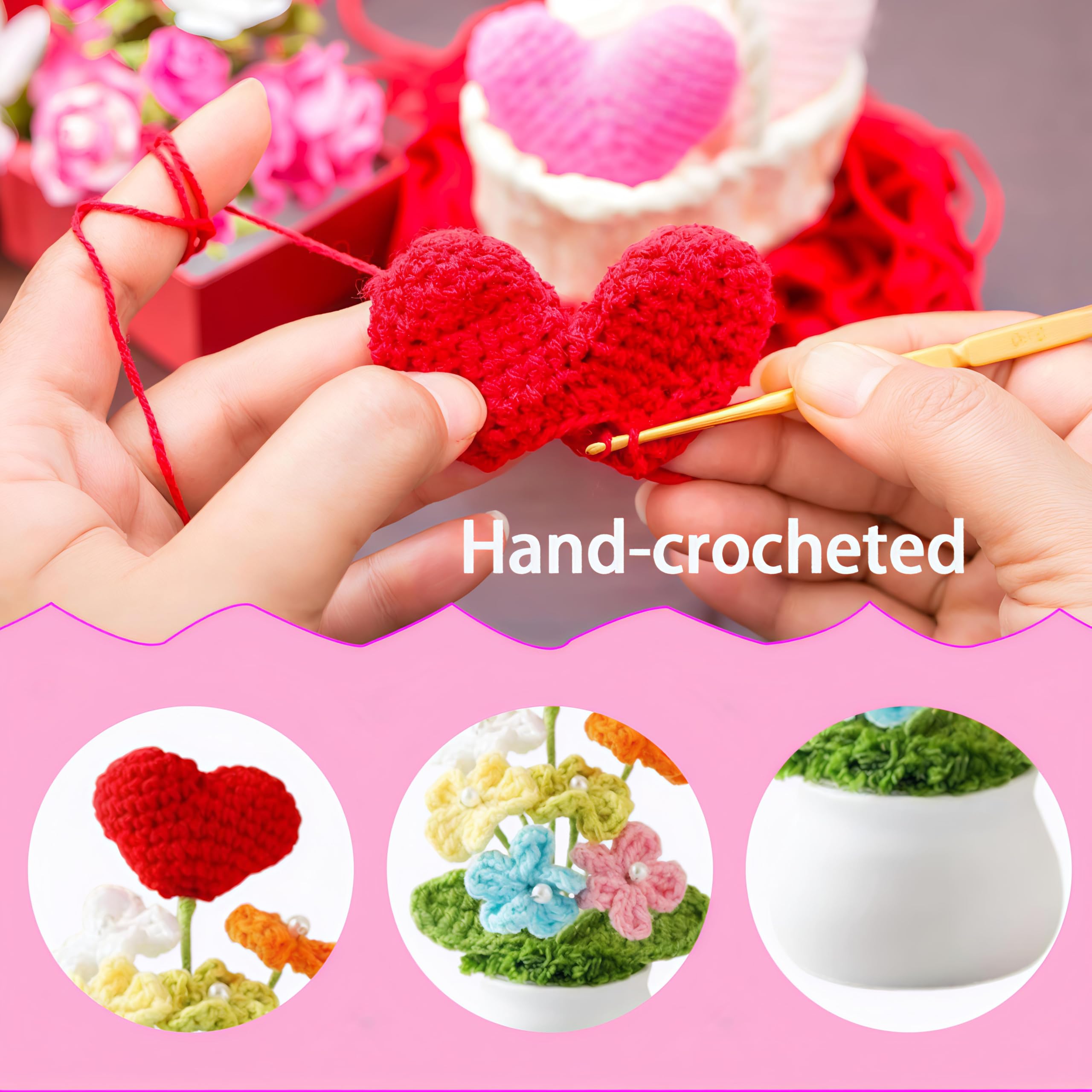 6 Mini Vasi Di Fiori All'Uncinetto Fatti A Mano – Piante Finte In Vaso Per Decorazione Casa, Ufficio, Auto – Colori Casuali