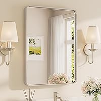 Vista 71 de TETOTE Espejo de marco negro de 16 x 24 pulgadas, espejo de tocador de baño para pared, moderno espejo rectangular de esquina redonda con marco