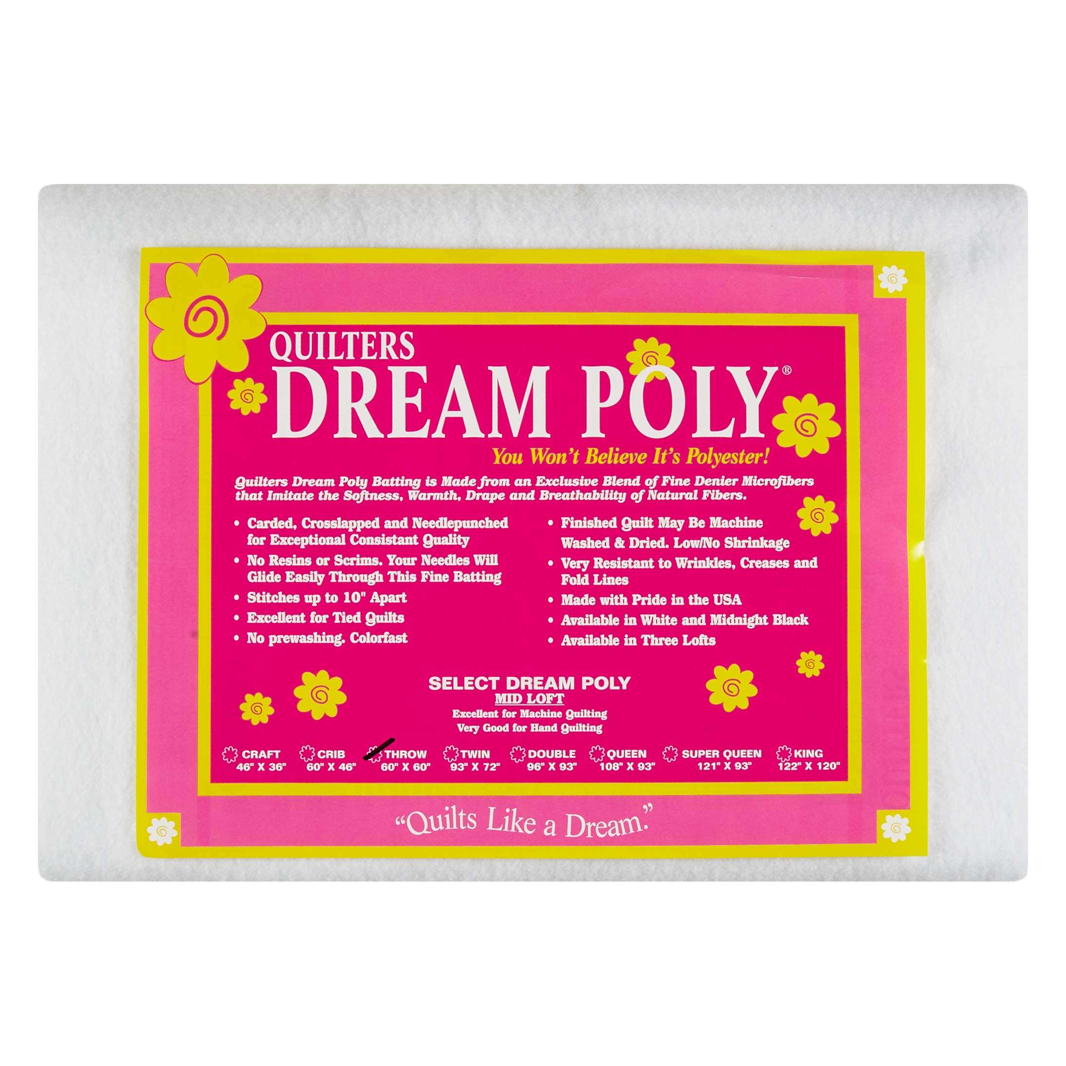 Quilter's Dream Poly Batting - Select -White-Mid-Loft - Throw