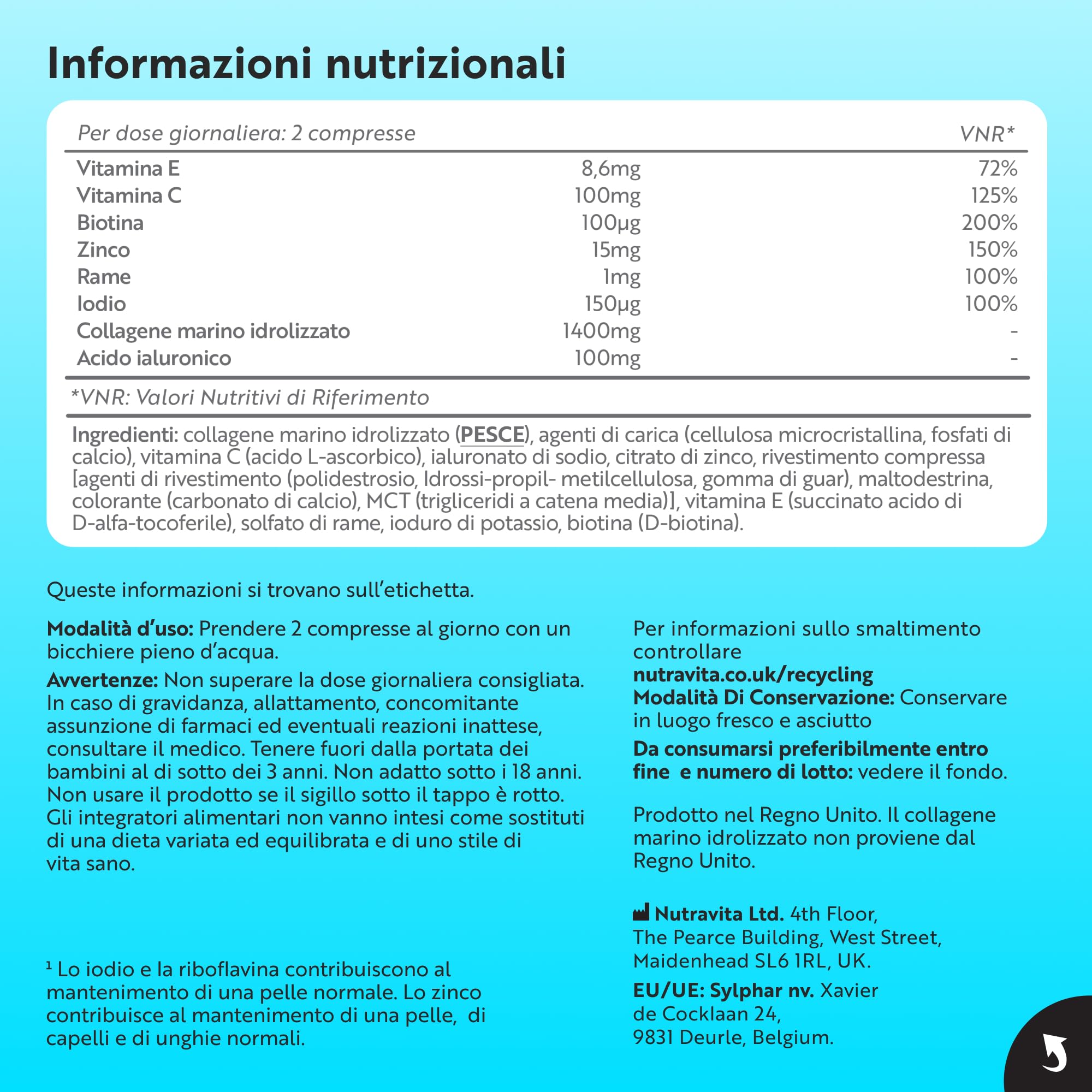 Nutravita Collagene Marino con Acido Ialuronico 1400mg - 120 Compresse - Collagene Idrolizzato Tipo 1 - Marine Collagen, Vitamina C & Biotina Integratore per Capelli, Pelle, Unghie e Articolazioni