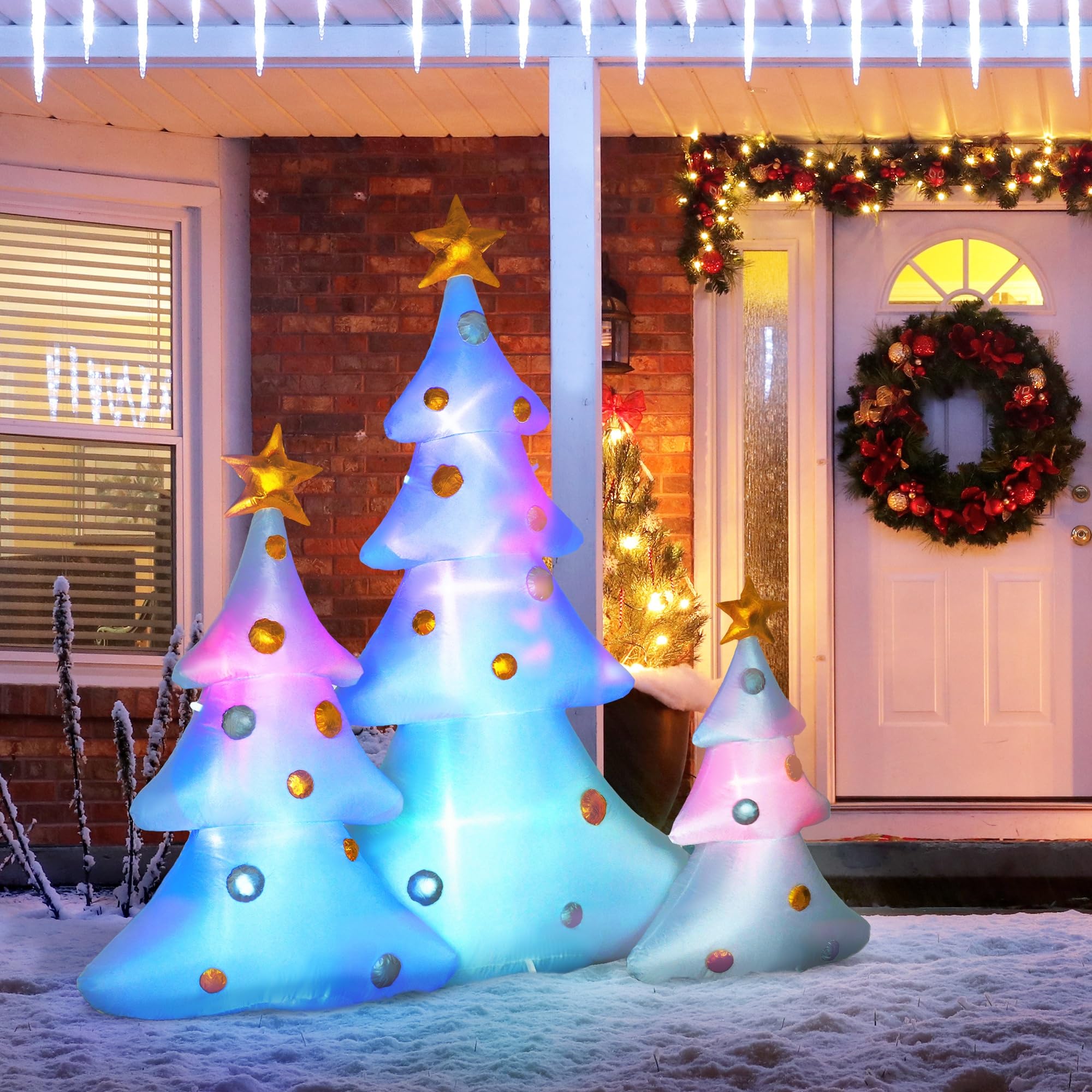 HOMCOM 210cm Aufblasbarer Weihnachtsbaum mit LED-Lichtern 3er Set | Aufblasbare Weihnachtsdeko, Weihnachtsdekoration, Dekoration für Außenbereich, Weihnachten, Hof, Garten, Rasen