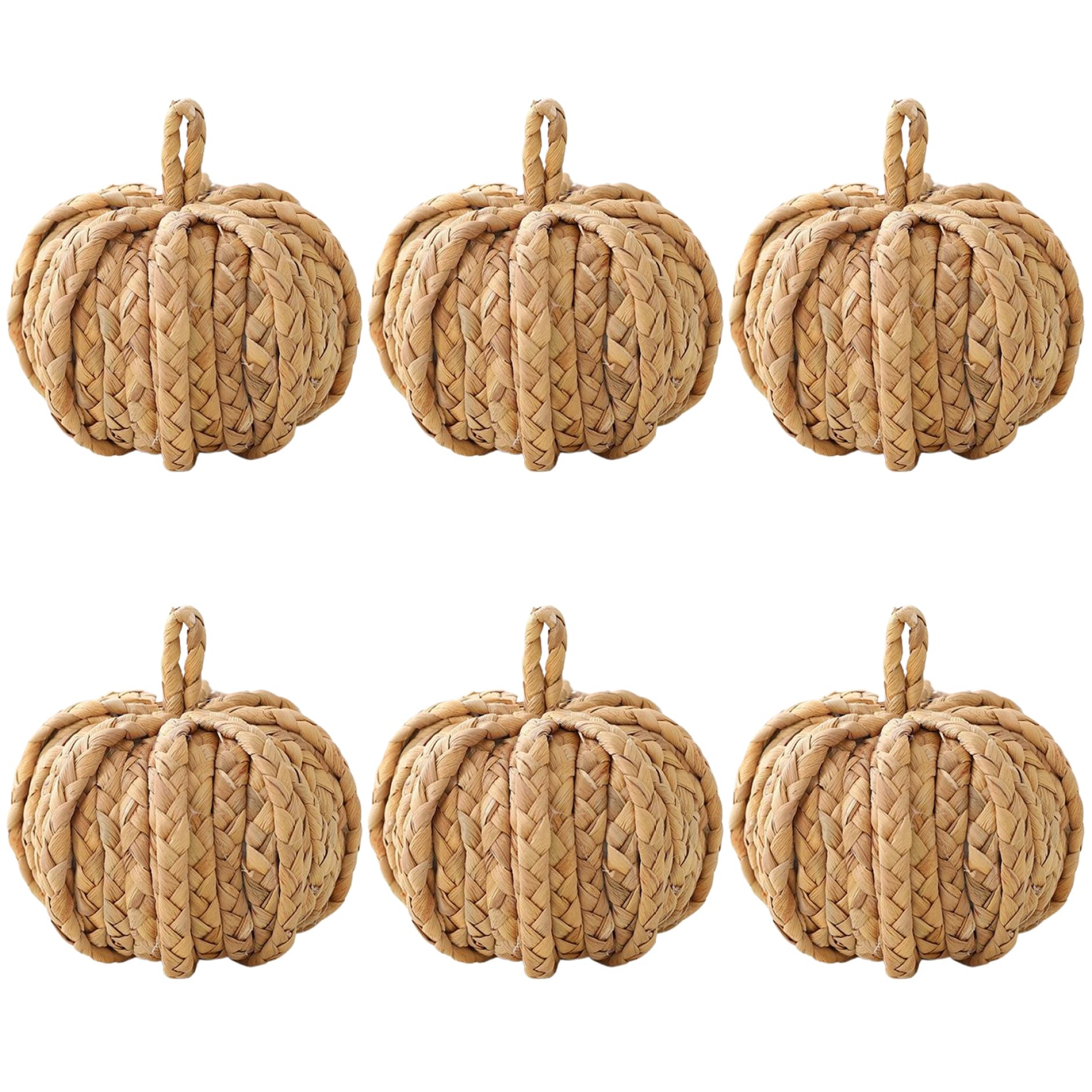 Calabaza de ratán, 6 Piezas rústicas de Calabaza Tejida de 3, 9 Pulgadas, Calabazas Artificiales con Agujero para Colgar, Mini Calabazas Decorativas para otoño, Acción de Gracias, Halloween