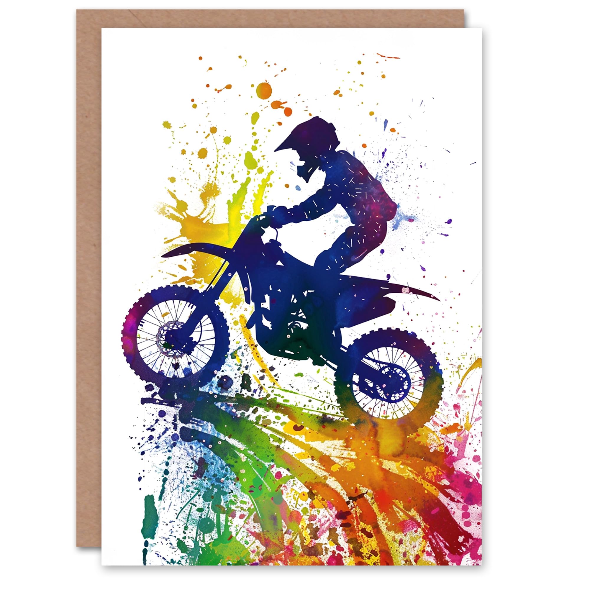 Artery8 Motorcycle Motocross Sport Rainbow Paint Splat For Him Man Birthday Card