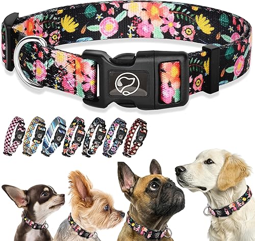 Miniatura 1 de Collares de perro para hembra, collar de perro rosa floral de verano, collar suave para cachorros, collar de mascota elegante con collares de flores