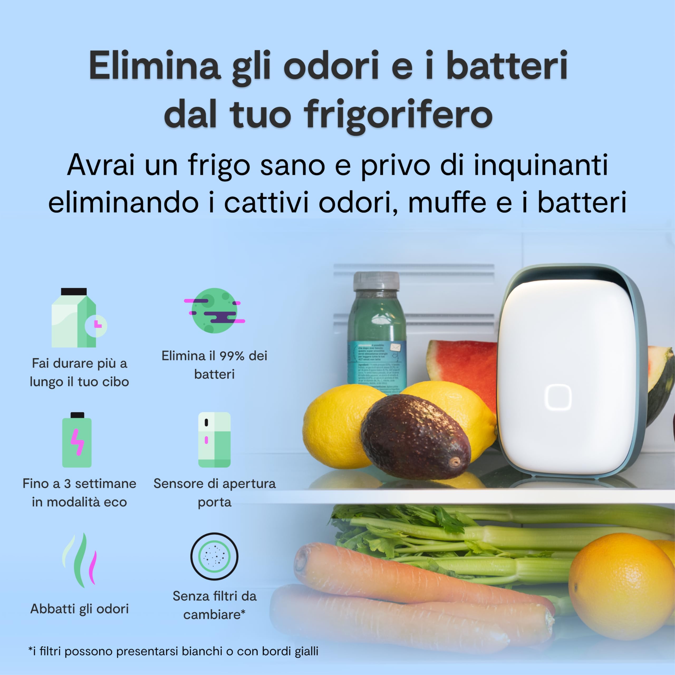 VITESY SHELFY NUOVO Smart Device per Frigorifero | Estende Freschezza Cibo e Riduce Spreco Alimentare | Rimuove Cattivi Odori | Tecnologia IoT | Filtro Fotocatalitico (Bianco Nuovo)