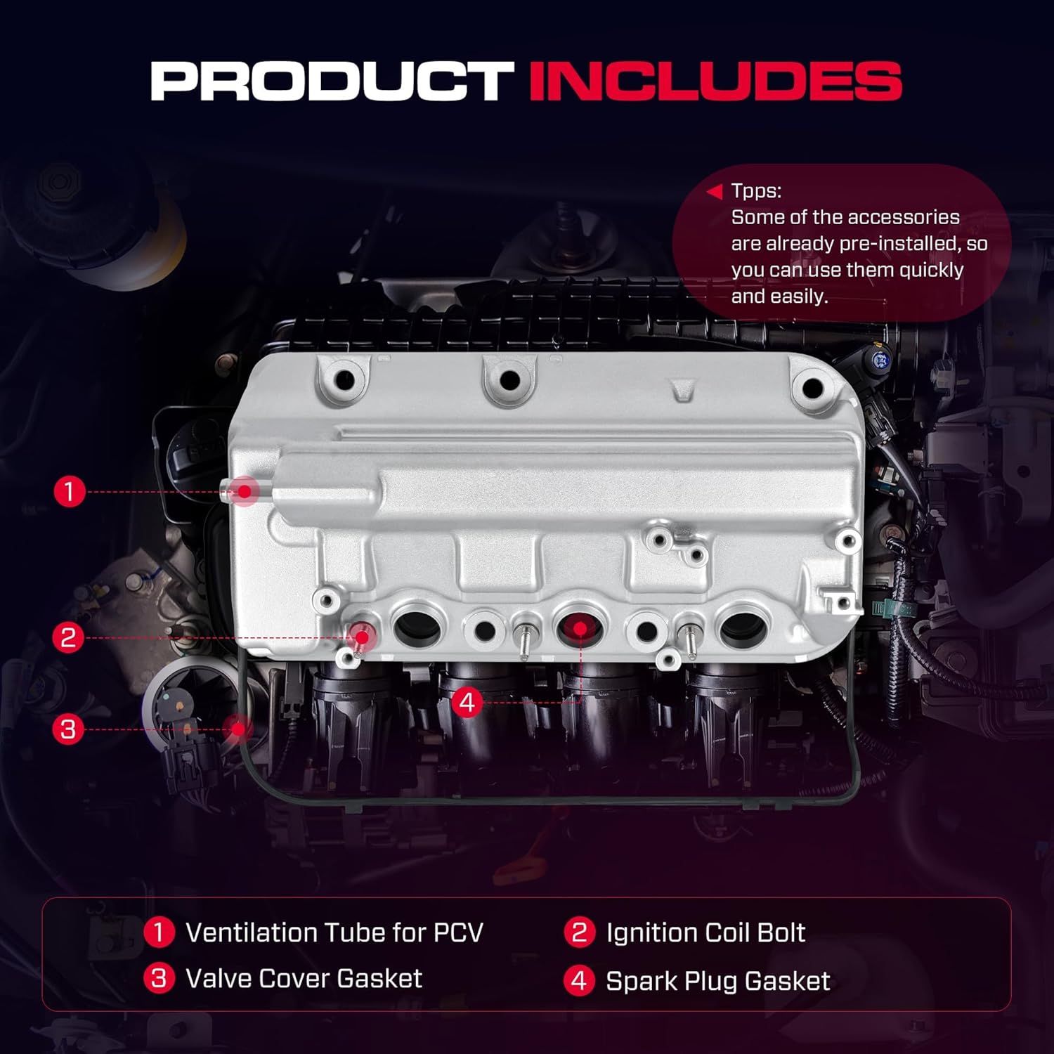 Upgrade Aluminium Rear Engine Valve Cover with Gasket Fit for Honda 08-17 Accord Crosstour Odyssey Pilot Ridgeline; Fit for 09-15 Acura MDX RDX TL ZDX, V6 3.5L 3.7L, Replaces# 12320R70A00