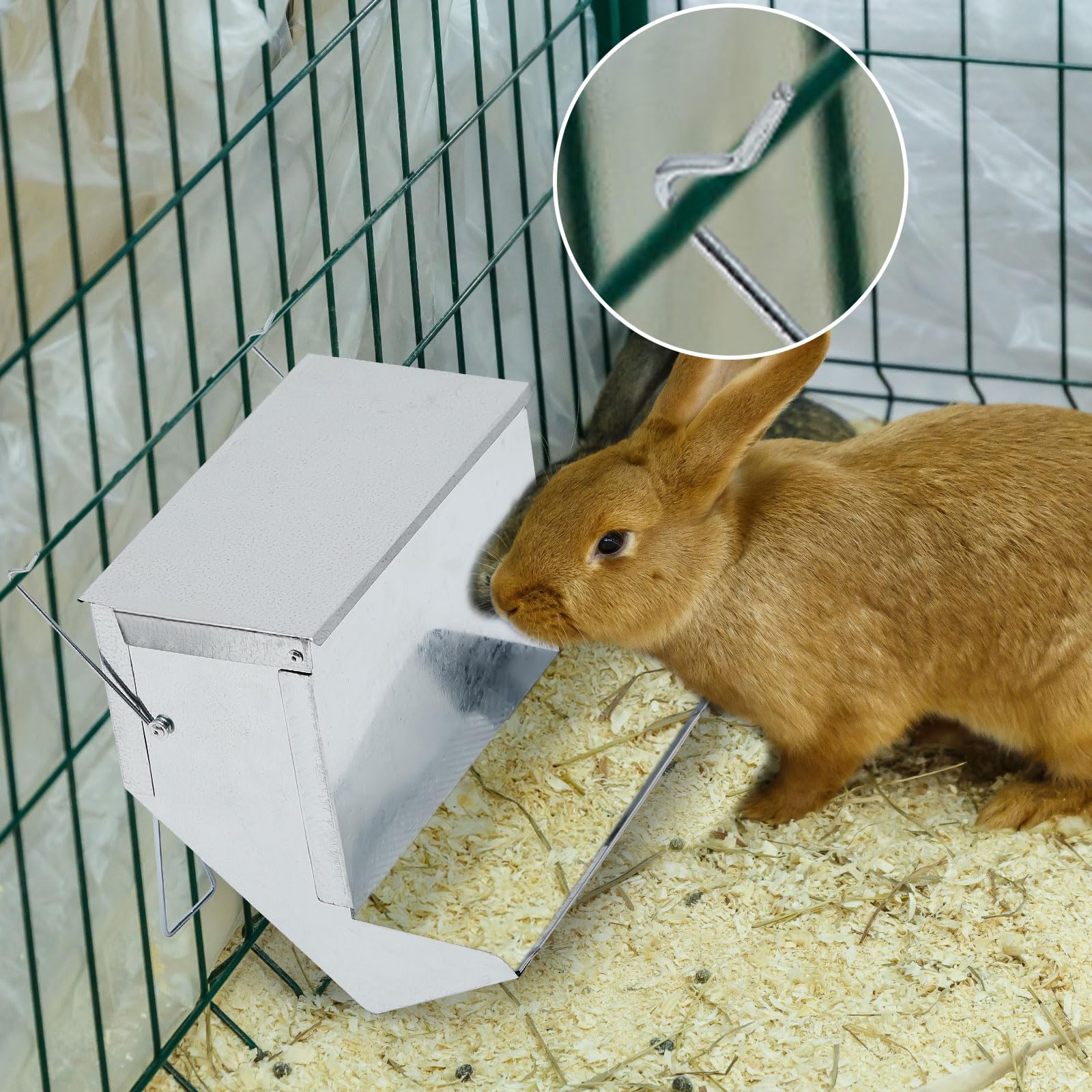 Maxcheck 4 Pcs Rabbit Feeder for Cages Small Animal Food Dispenser with Lid Metal Rabbit Feeders Outside for Guinea Pig (7.7 Inches,Silver) - image 7