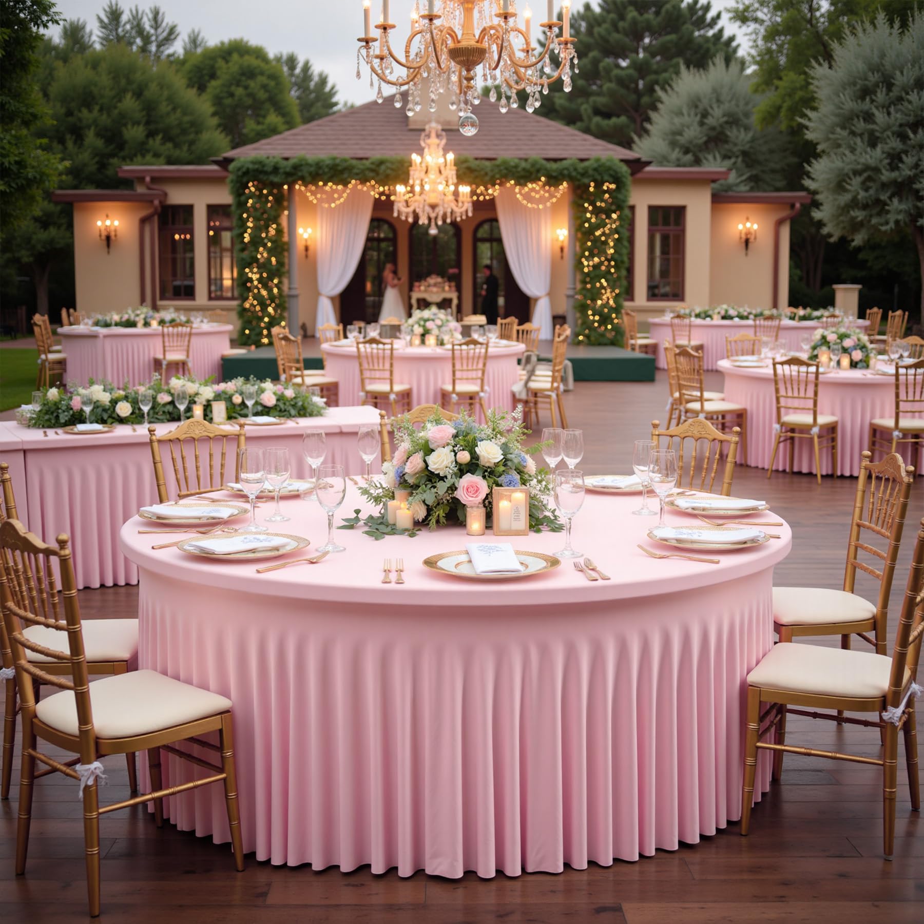 Htper 6 Pack Spandex Pink Round Tablecloth for 60in Table, Stretchy 120inch Fitted Tablecloths 5ft, Wrinkle Free Round Tablecovers Skirt for Wedding