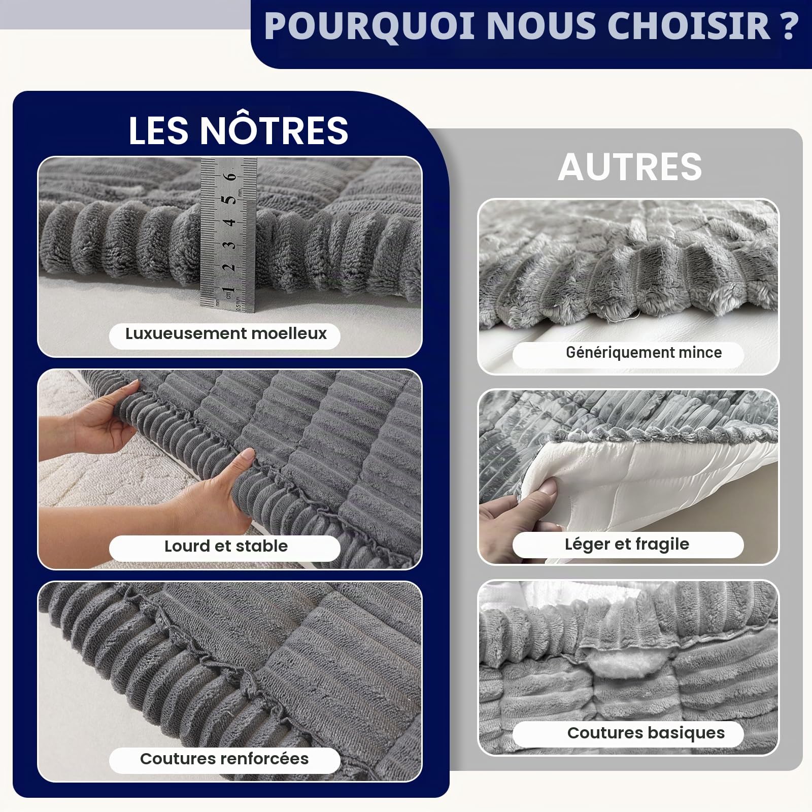 Royhom Housse de Canapé Épais, Protege Canape Cuir Anti-dérapant, Housse Canape d'angle, Doux Couverture pour Canapé, Tapis, Rebord de Fenêtre (Gris, 70 x 180 cm)