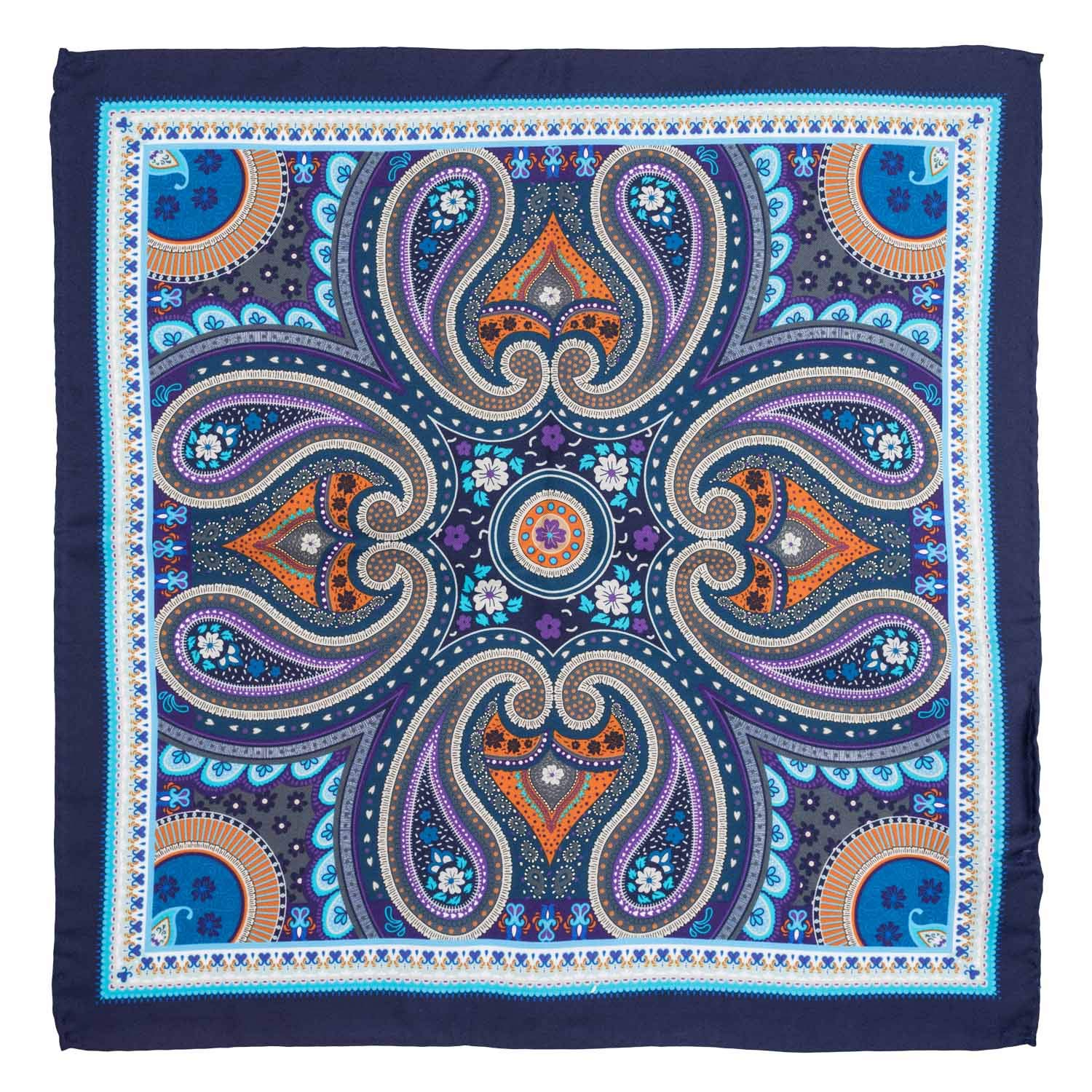 the tie hub Reverse Paisley Blue Silk Pocket Square For Men-picture-11