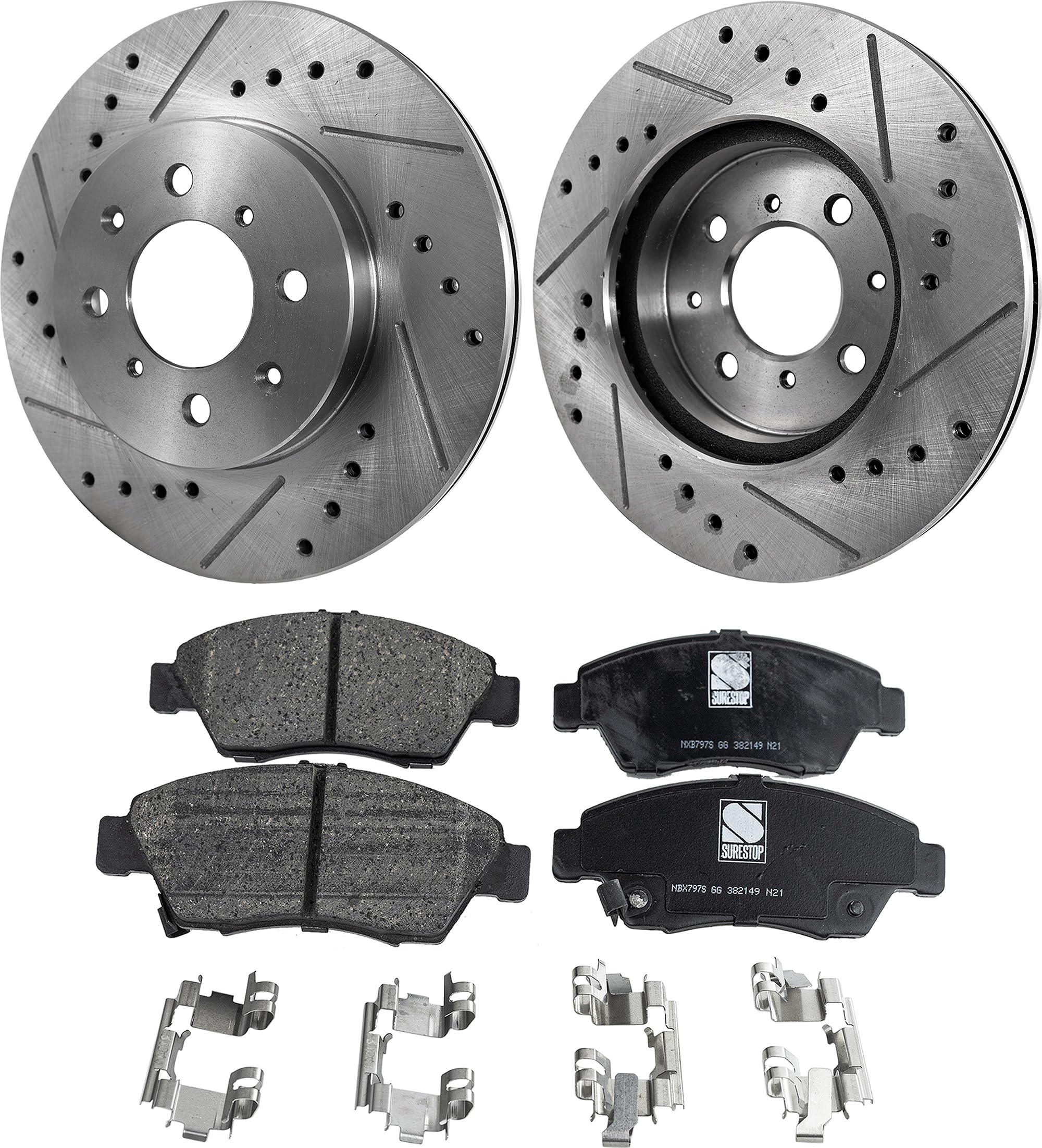 Front (2) Brake Disc and (1) Brake Pad Set Compatible with 1993-1995 Honda Civic, Fits 2003-2005 Honda Civic & 2007-2008 Honda Fit 2-Door, Coupe