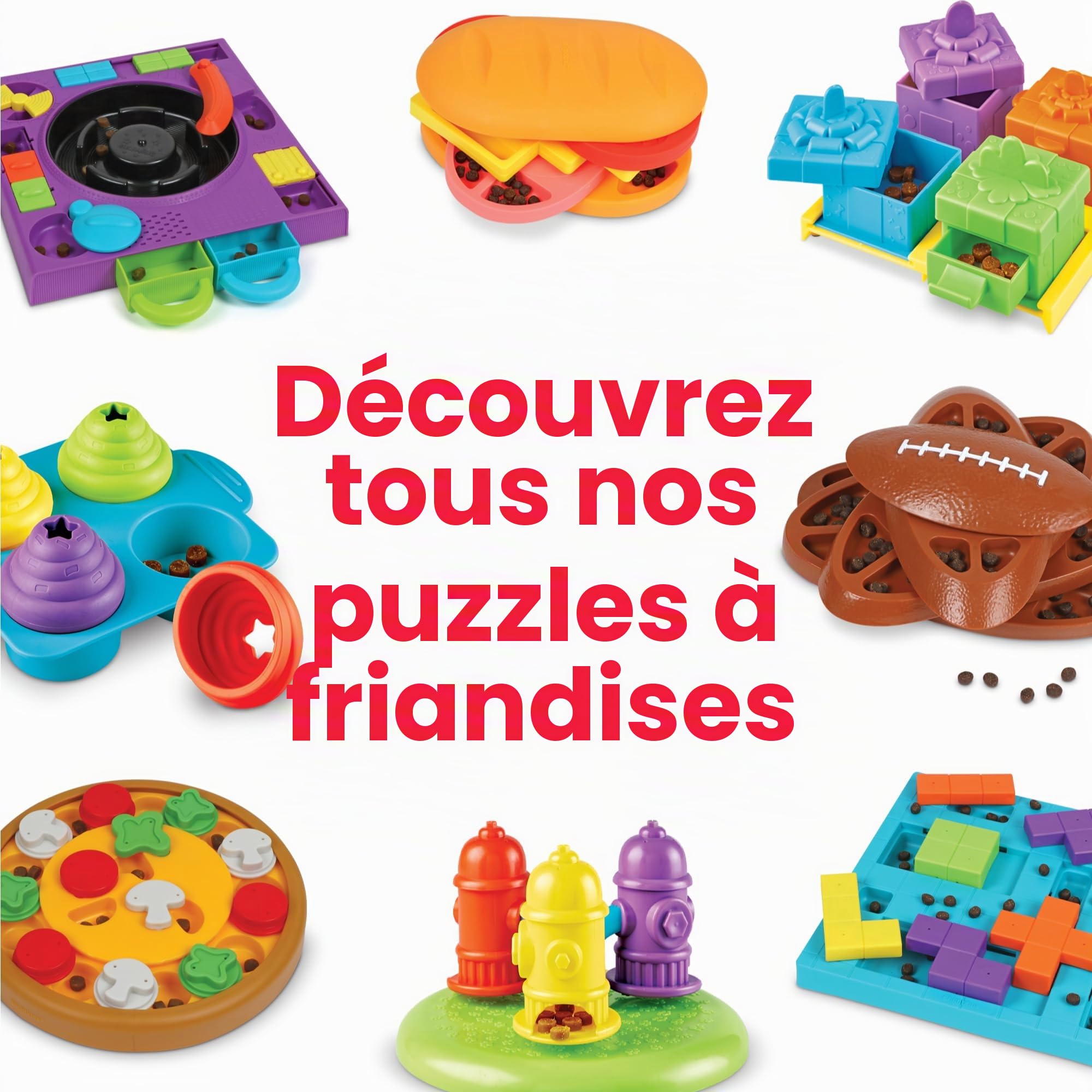 BrightKins Puzzle Distributeur de friandises en Forme de bouches d’Incendie tournantes pour Animaux de Compagnie, Jouets interactifs pour Chiens, Jeu interactif d’Alimentation Lente, 3 Niveaux