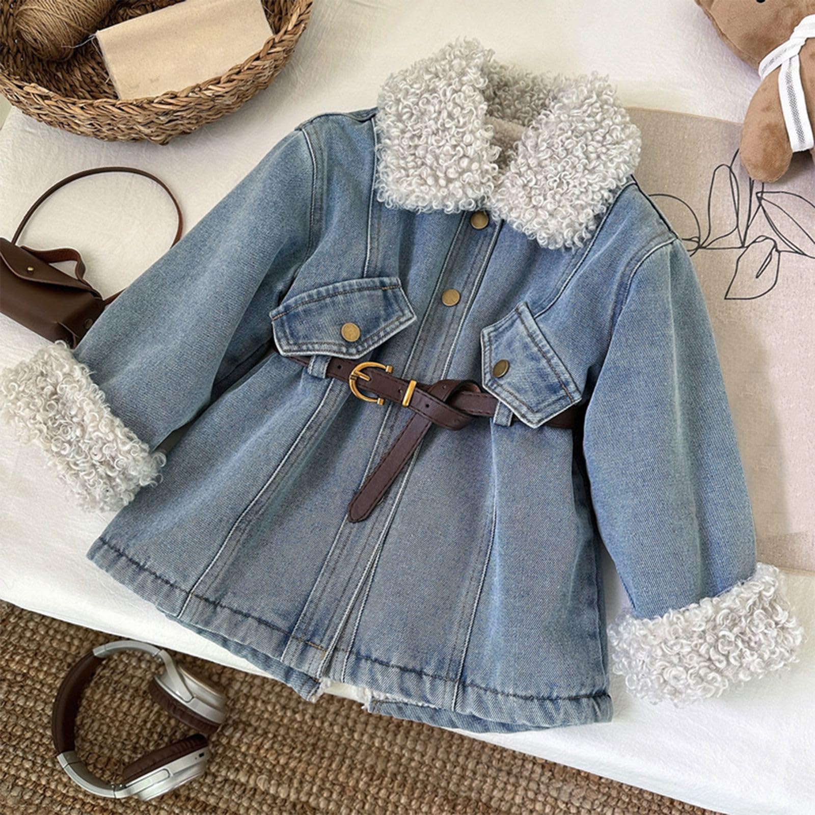 Genérico Chaqueta Negra Niña - Chaqueta Vaquera Infantil con Forro Polar Abrigo Largo Cálido Invierno Niñas Moda Confortable Ropa 2 A 8 Años
