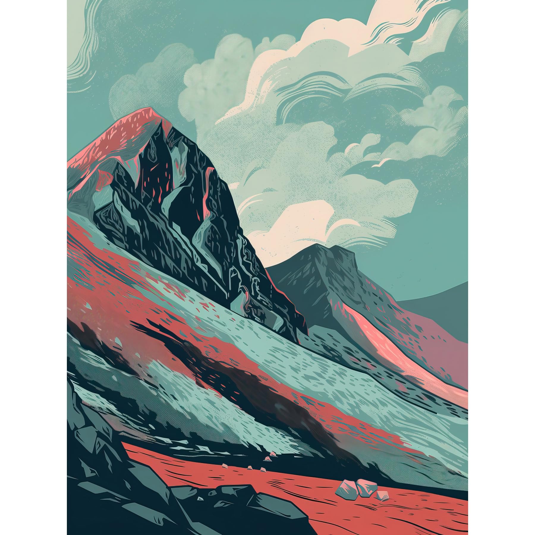 Artery8 Scottish Highlands Mountain Landscape Illustration Large Wall Art Poster Print Thick Paper 18X24 Inch