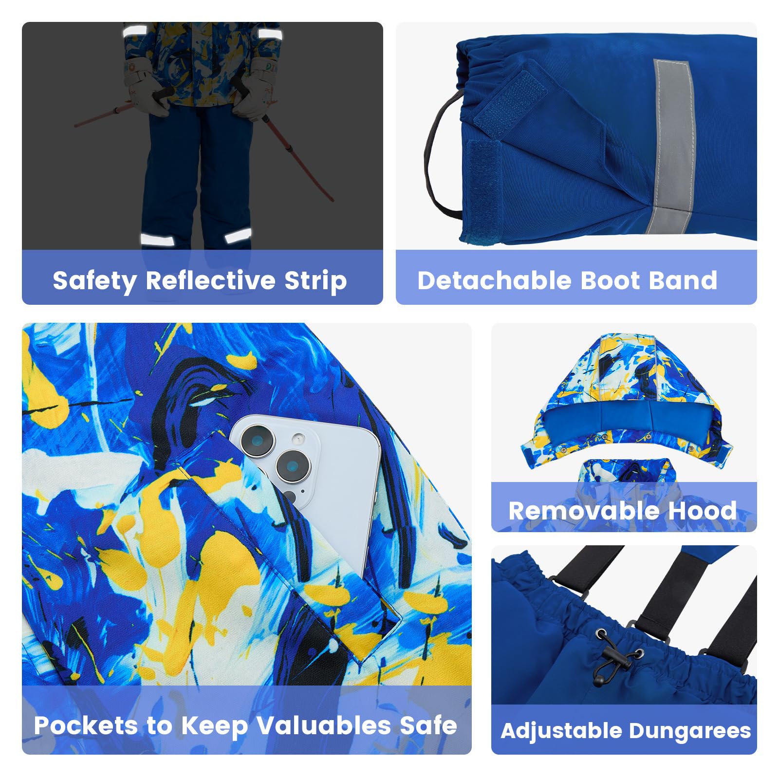 Gogokids Kinder Schneeanzug Split Typ - Kleinkind Wasserdichte Skianzüge mit abnehmbarem Hut und Hose, Thermisch & Atmungsaktiv Stil Skijacke und Hosen Set für Jung Mädchen im Alter von 3-10 Jahren
