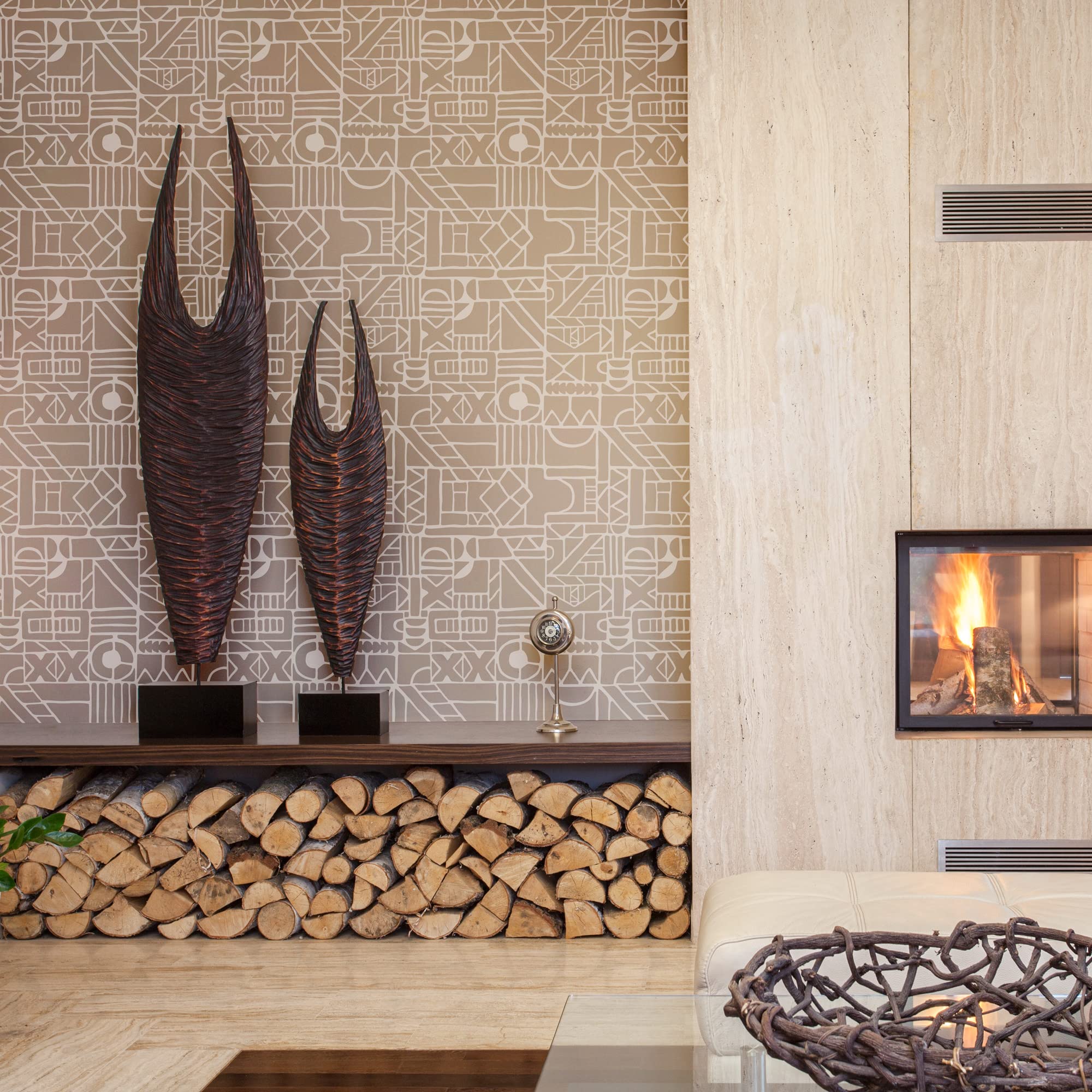 NAKLEO Wandschablone Groß Muster, Malschablone 59x95cm Aztekisches Mosaik Wiederverwendbare Kunststoff, Geometrische Tapete Wandgestaltung, DIY Craft, Holz Möbel Boden Stoff