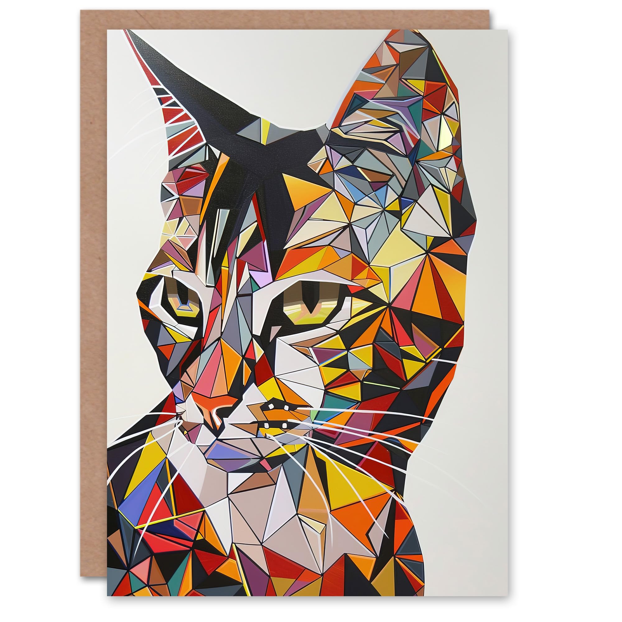 Artery8 Cat Lover Colourful Polygonal Geometric Portrait Greeting Birthday Card Him Her All Blank