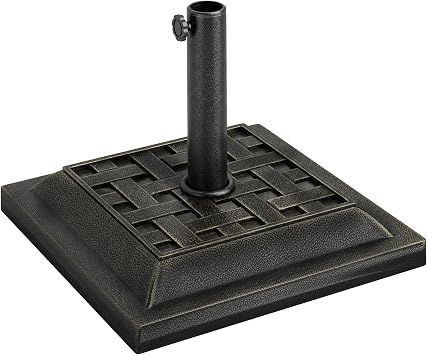 Outsunny 20 lbs Patio Market Umbrella Base Stand Resin Parasol Holder Square with Beautiful Decorative Pattern & Easy Setup, for 1.5, 1.89 Pole, for Beach, Lawn, Deck, Backyard, Garden, Bronze