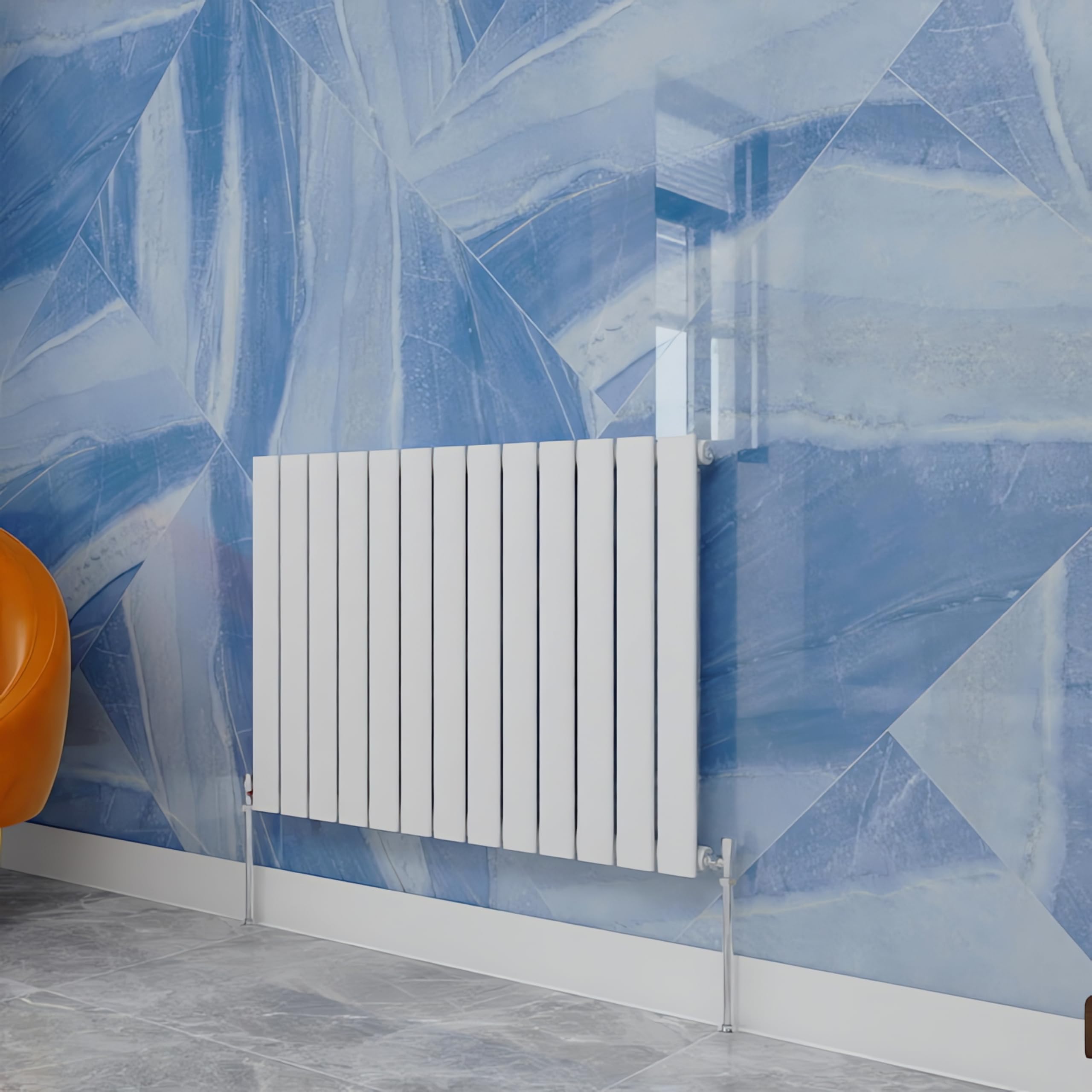 Central Heating Radiator,600x884mm White Horizontal Flat Single Panel Column Energy-efficient for Morden Multi-Scene