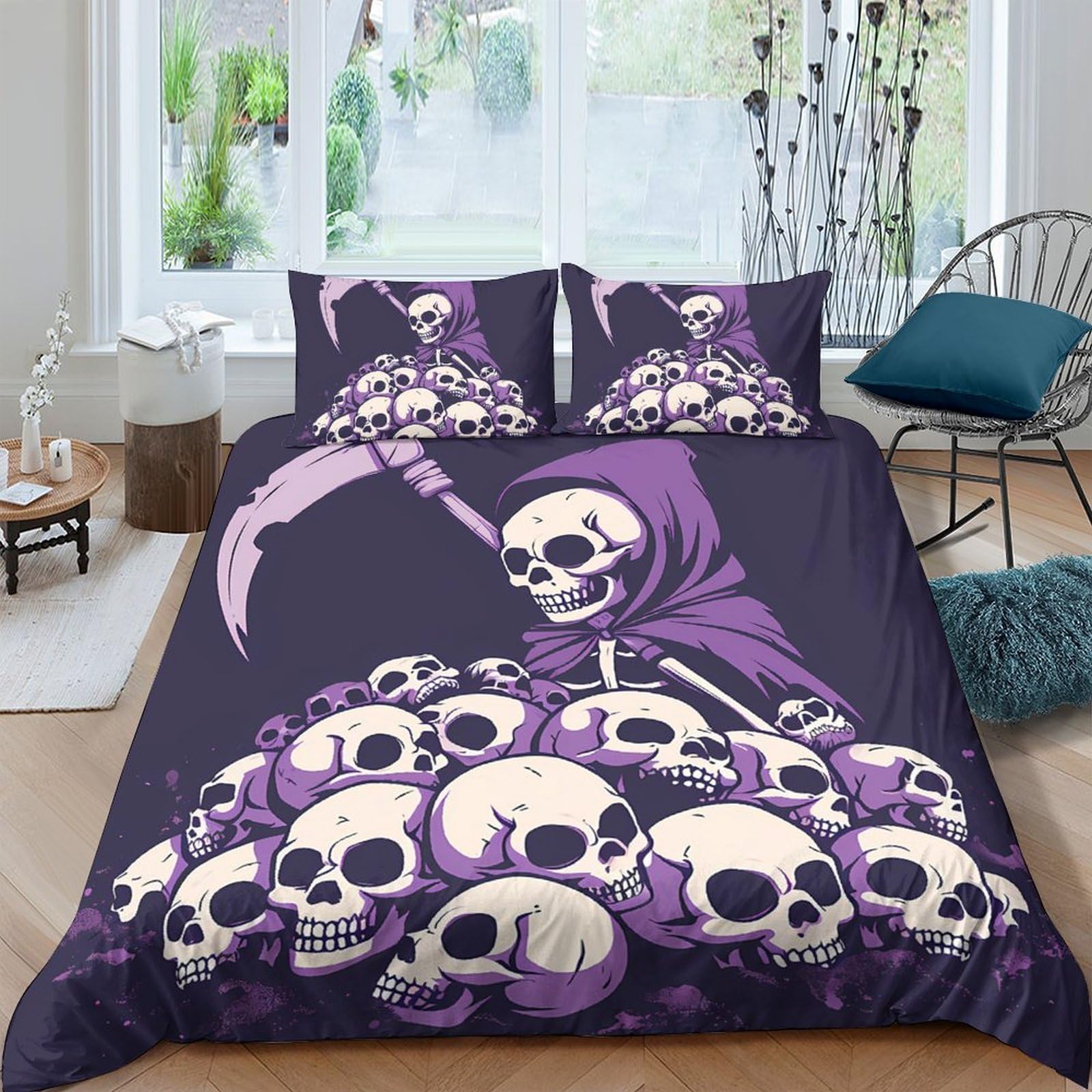 Ctjqhvkz Style-10 3D Printed Grim Reaper Fitted Sheet Microfiber Soft Decor Skull Bed Cover For Bedroom Dorm Mattress Protection Single（135X200cm）