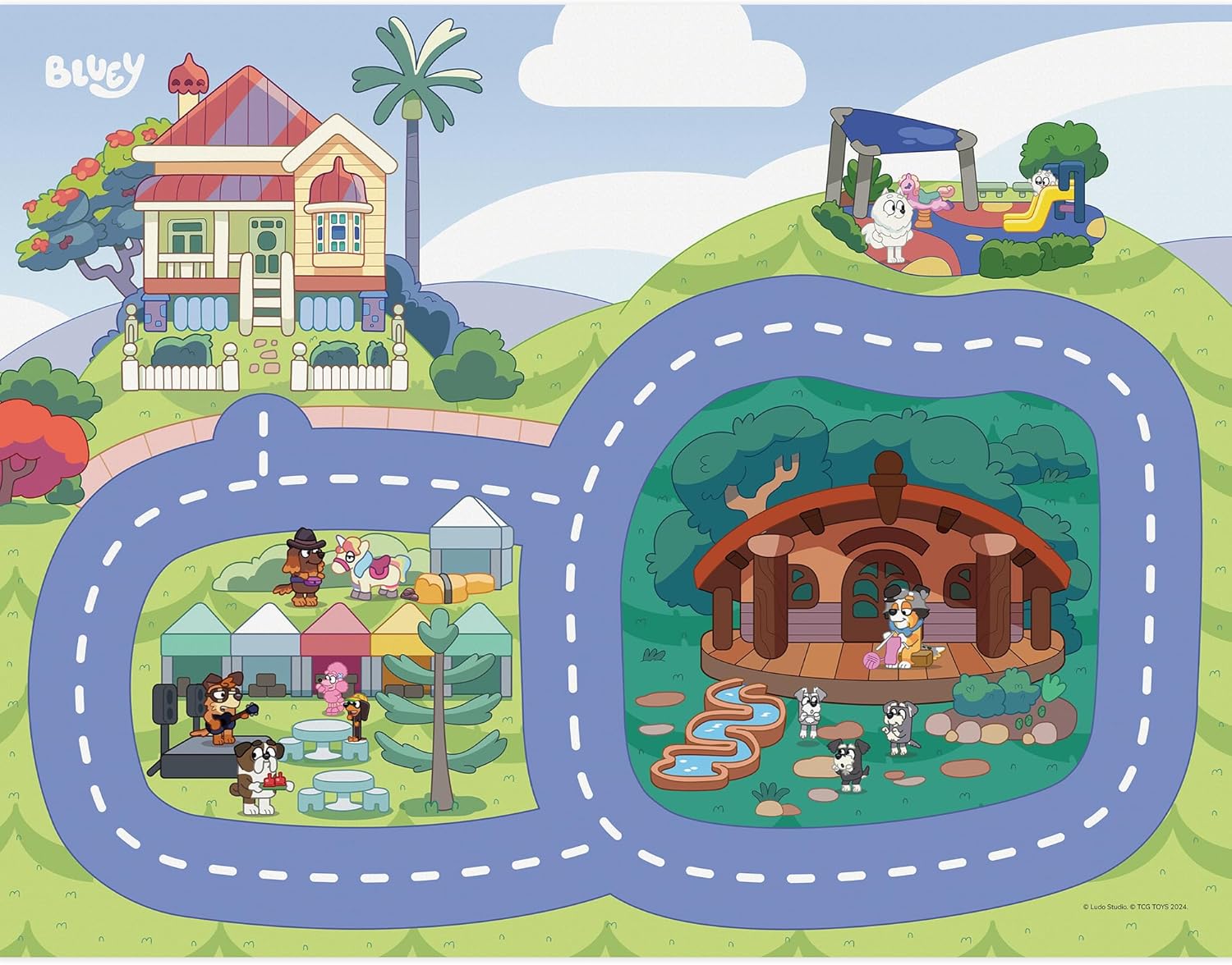 Imaginmat: Deluxe - Bluey - Floor Playmat & Toy Car, 30.5 x 20.5, Character Vehicle & Road Accessories, Durable EVA Foam Mat, Licensed, Kids Ages 3+