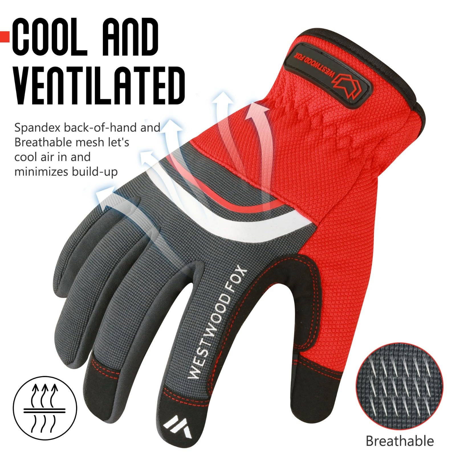 WESTWOOD FOX Gardening Gloves Leather Thorn Safety Working Heavy Duty Work Gloves for Women and Men Garden Tools Mechanic Breathable Gardener Non-Slip Rigger Gloves Protective Gift (Red - Image 3