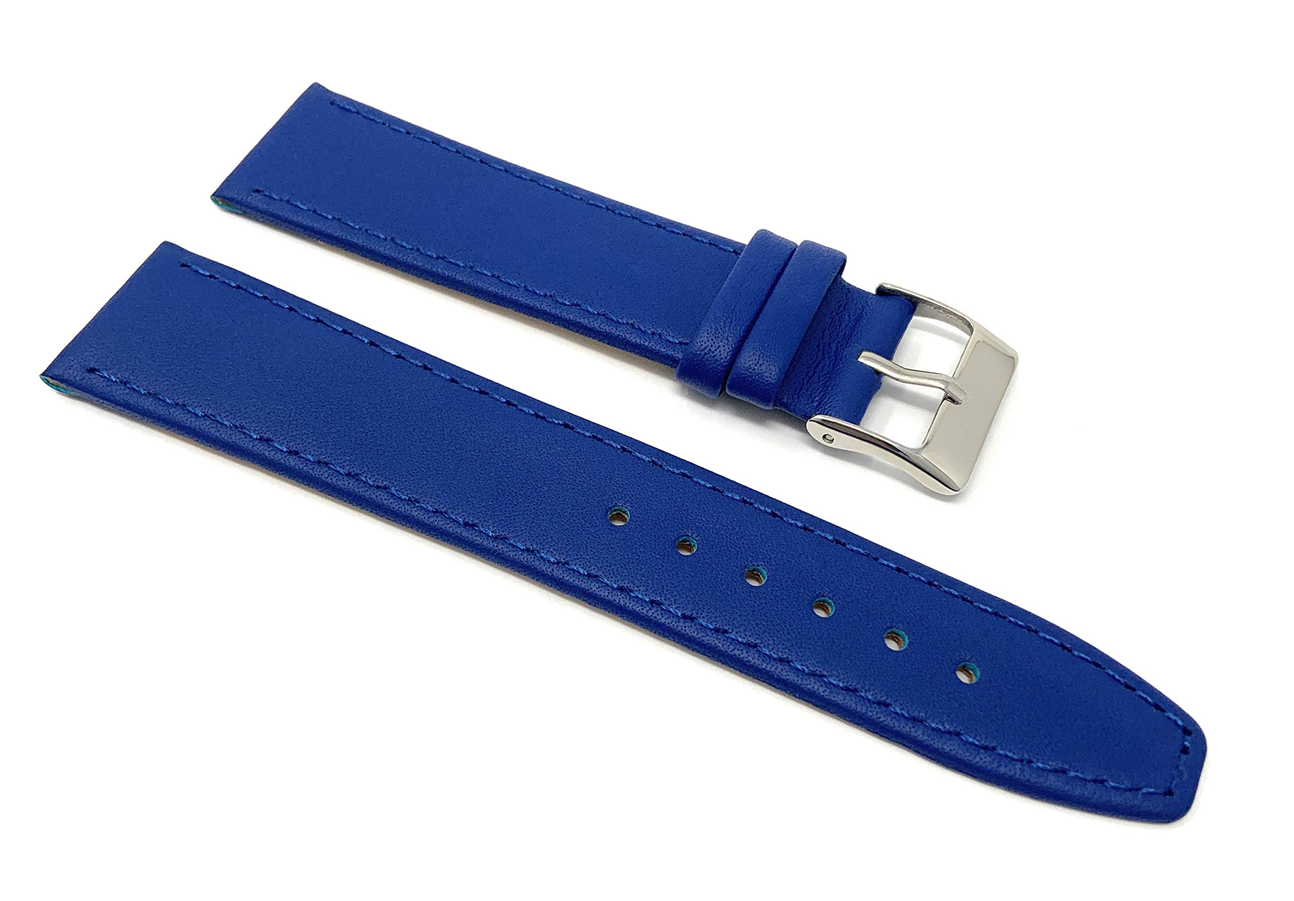 Bandini Extra Long 12mm Womens Leather Watch Band Strap - Royal Blue with Stitching - Classic - Slim