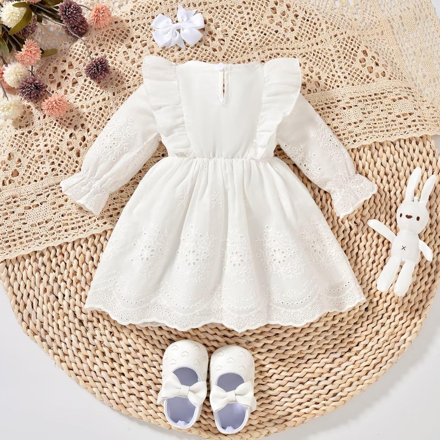 Unutiylo Toddler Dress Casual Baby Girls Dresses Lantern Sleeve Ruffle with Headband Outfit Set(0-24Months) - Image 9