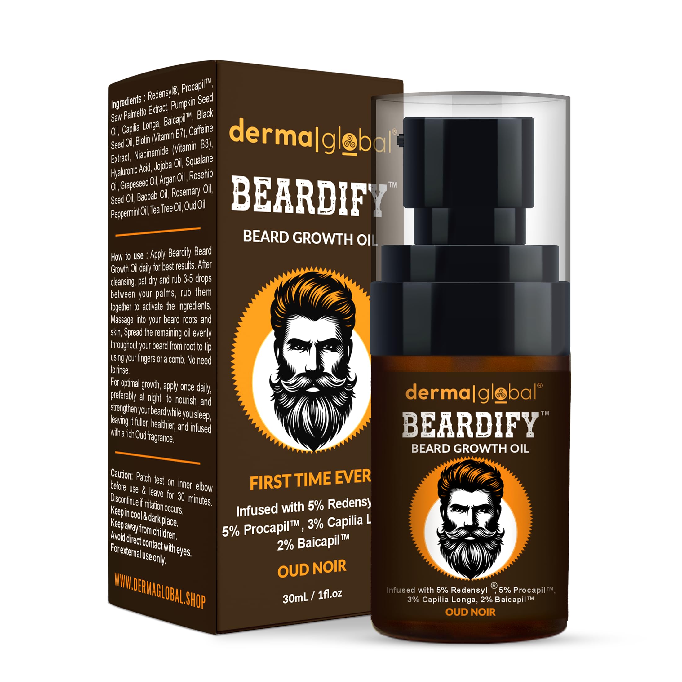 Derma Global Beardify™ Beard Growth Oil – Advanced Beard Thickening & Fast Growth Formula with 25% Clinically Proven Active Ingredients with 5% Redensyl | 5% Procapil | 3% Capilia Longa | 2% Baicapil