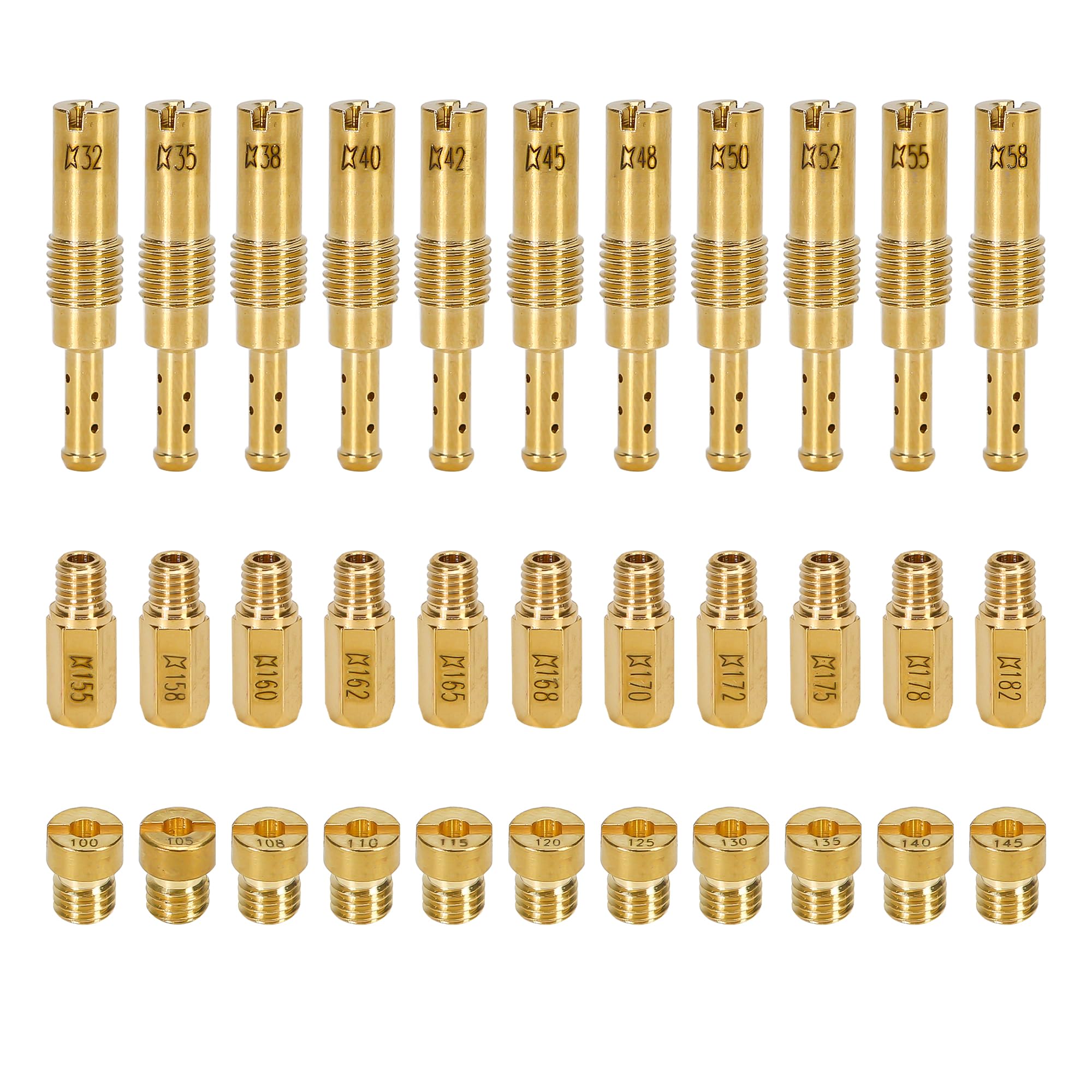 33pcs Carburetor Jet Kit Includes 22pcs Main Jets, 11pcs Slow Pilot Jets for Honda PWK Keihin OKO CVK KOSO PE PWM Yamaha Mikuni Carb #SCL-2018090002-ZH-T-01/02 SCL-2018090001/03-ZH-T-01 Aftermarket