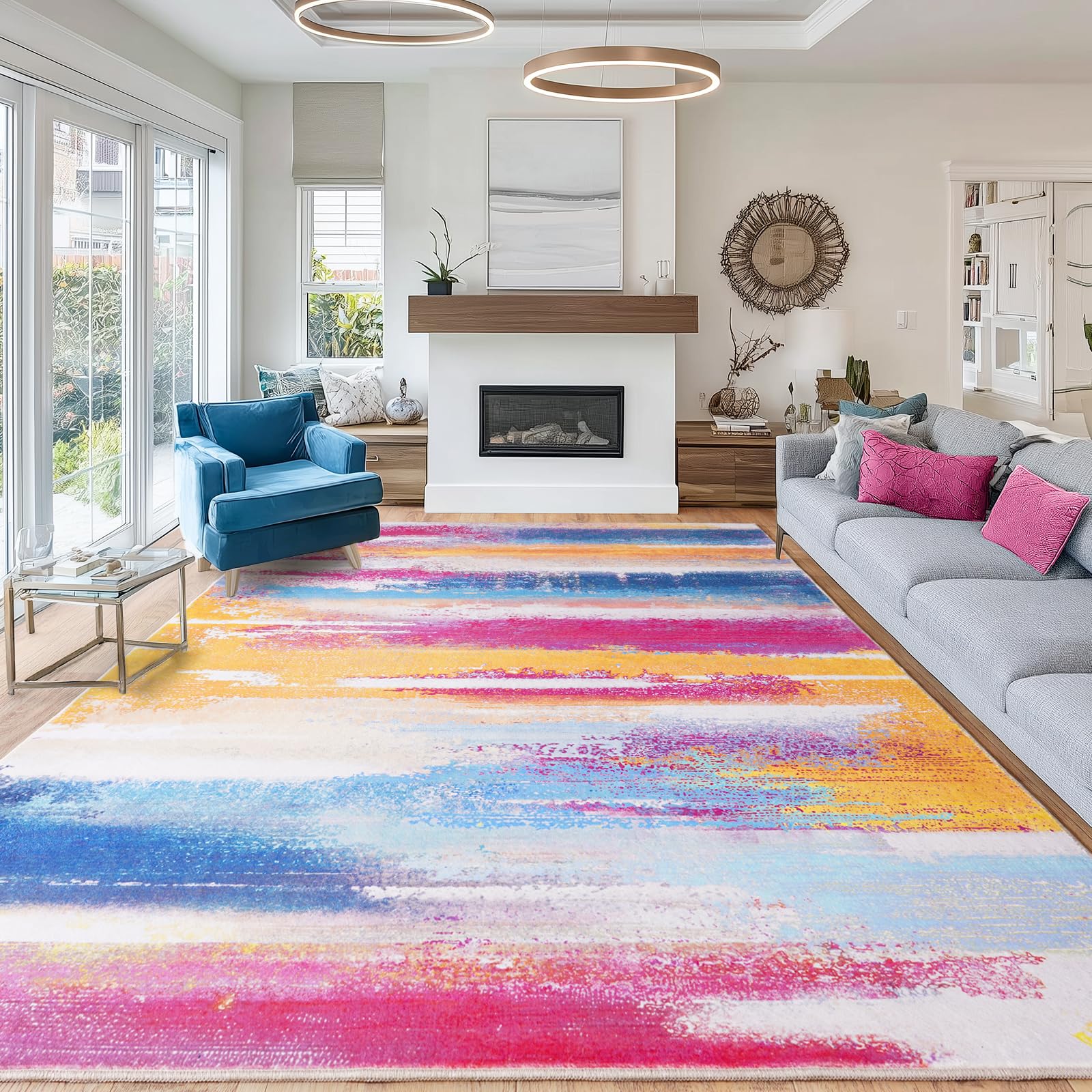 Rezutan Modern Abstract Area Rug 200x300cm, Washable Large Living Room Rugs Non-Slip & Short Pile Carpet for Bedroom, Dining Room, Office Decor - Multicolor