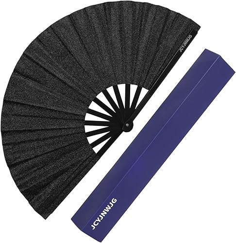 Ventilador de mano plegable grande de 13.5 pulgadas para mujer, ventilador de mano plegable para baile de línea, ritmo de estallido, rave, baile o