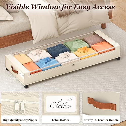 Miniatura 5 de Yecaye Almacenamiento debajo de la cama con ruedas, paquete de 2, contenedores de almacenamiento extra grandes de 85 litros debajo de la cama