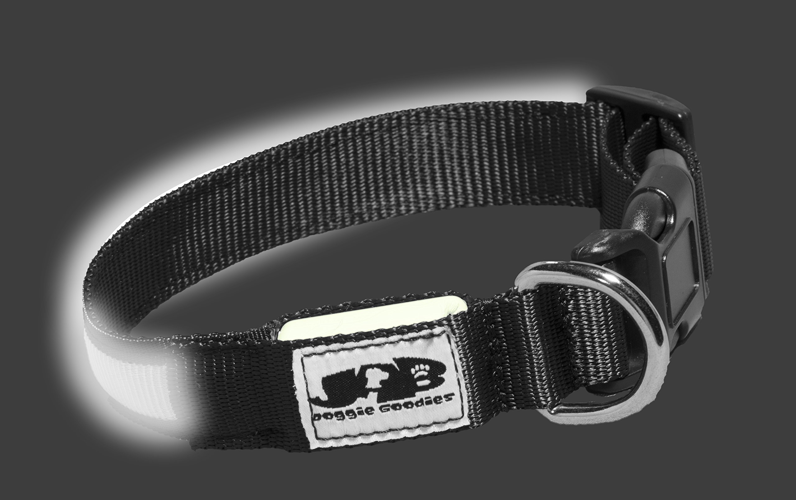 JAB Doggie Goodies - LED Safety Optic Adjustable Dog Collar (Small - 15 Inches, White)
