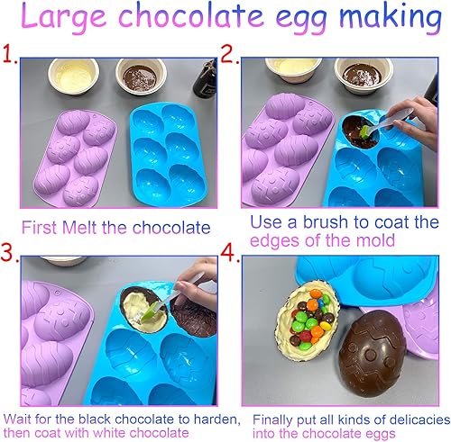 Miniatura 6 de Moldes de chocolate para huevos de Pascua, silicona, grandes y pequeños, 5 patrones, huevos de chocolate y pasteles de bricolaje