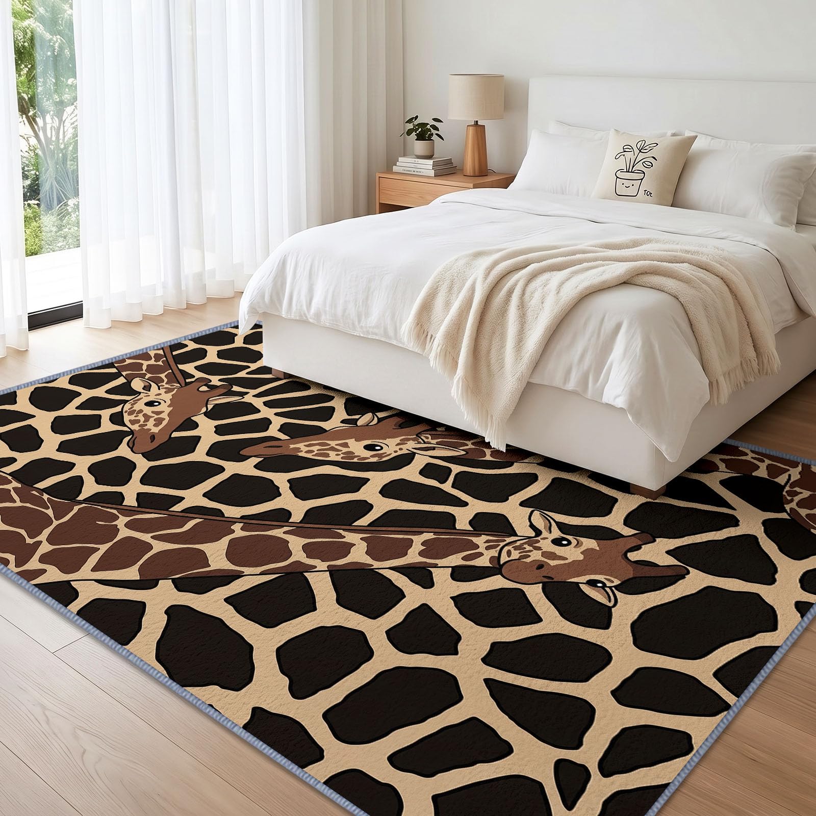Waschbarer Teppich Wohnzimmer 120 X 170 cm, Pop Tierdruck Kurzflor Schlafzimmer Giraffe Braun Flecken Teppiche, Weiche rutschfest Carpet für Badezimmer Esszimmer Flur Büro