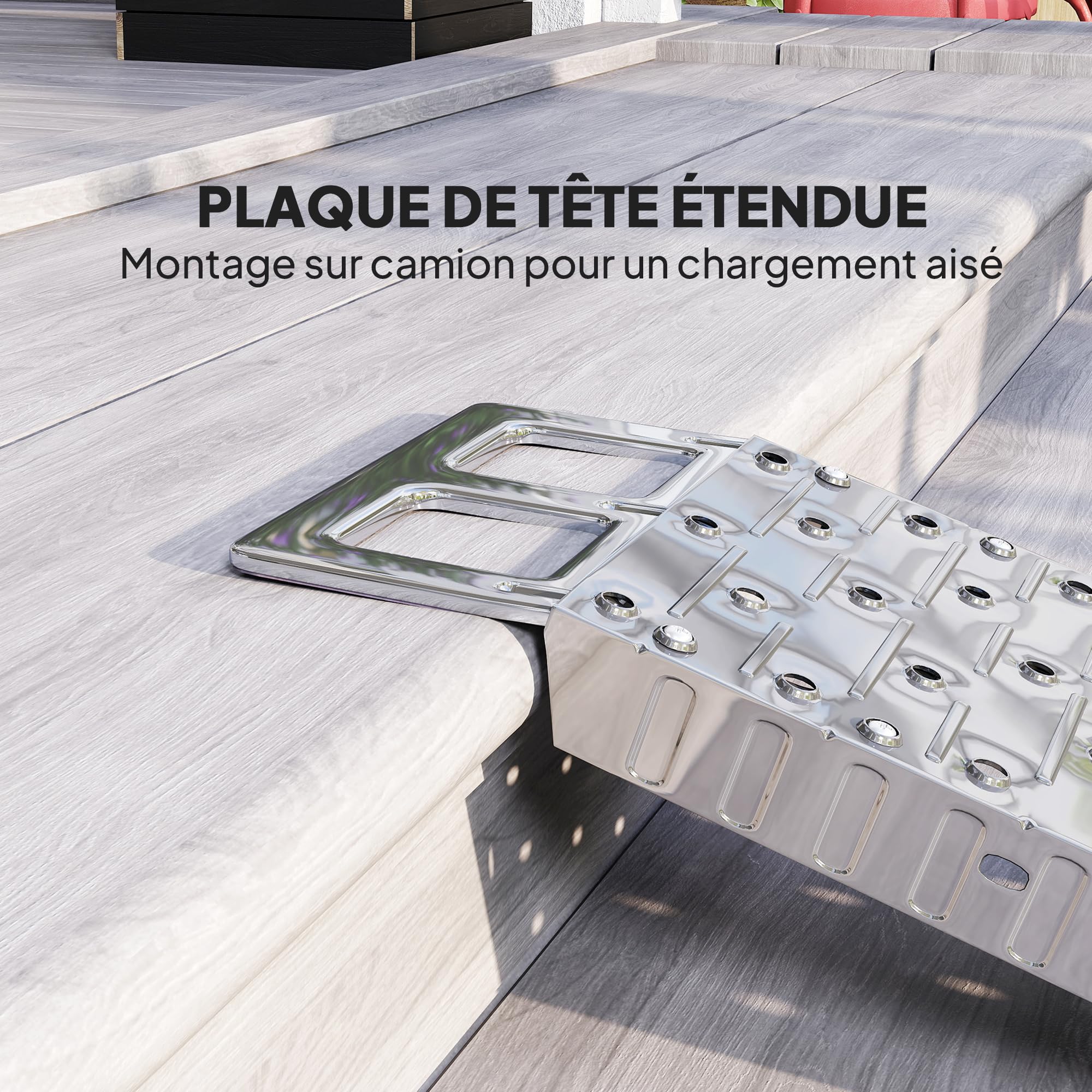 HOMCOM Rampe de Chargement Pliable 230 kg, Rampe d'accès Motos antidérapante en Acier INOX. avec Sangles de sécurité, Plateforme de Chargement pour Motos, vélos et VTT, 190 x 22 x 8 cm, Argent