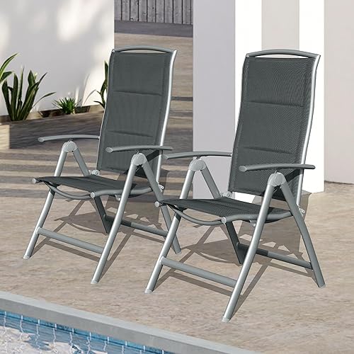 Domi Patio Folding Chairs Set of 2, Aluminium Frame Outdoor