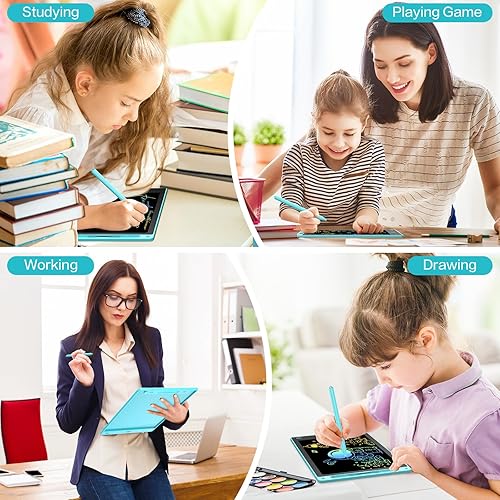 Miniatura 5 de Colorida tableta de escritura LCD de 10 pulgadas, almohadillas de dibujo electrónicas reutilizables borrables, regalo educativo de cumpleaños para