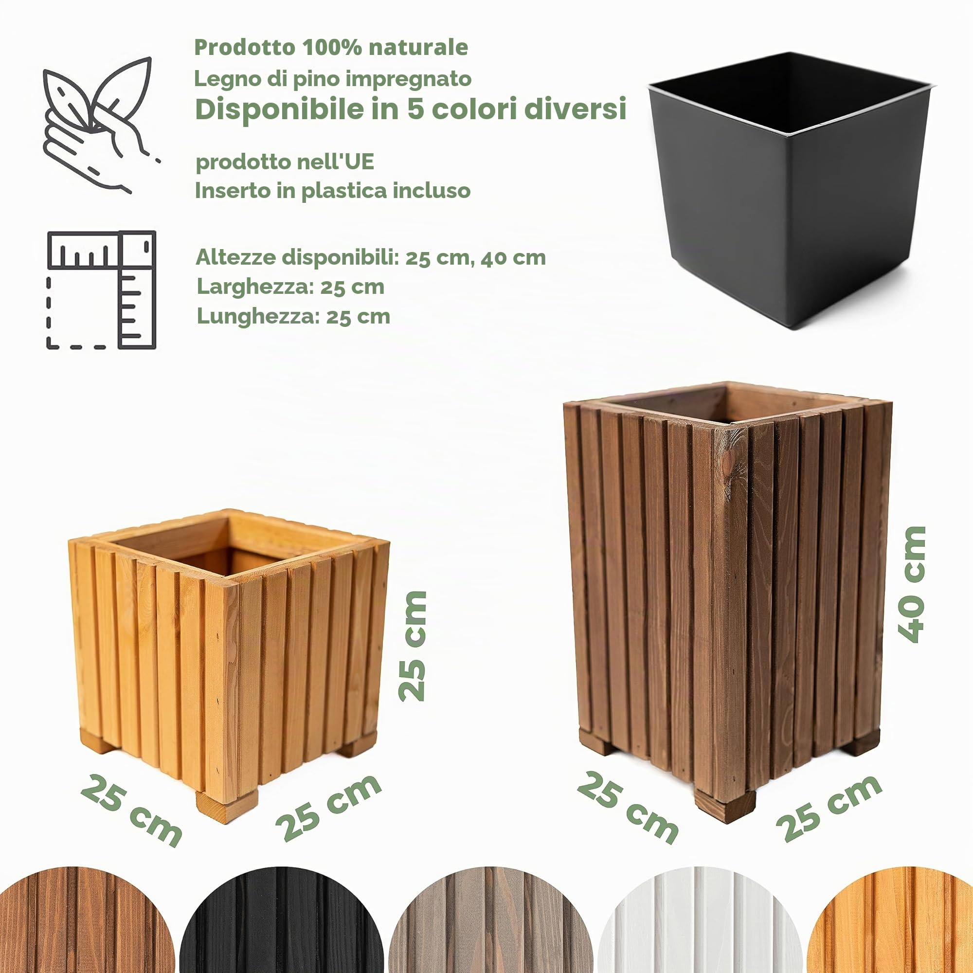 BOGATECO Fioriera in Legno, 40 x 25 x 25 cm, per Piante ed Erbe Aromatiche, Casa, Giardino, Balcone, Terrazza, Con Inserto in Plastica, Impregnato, Marrone Scuro