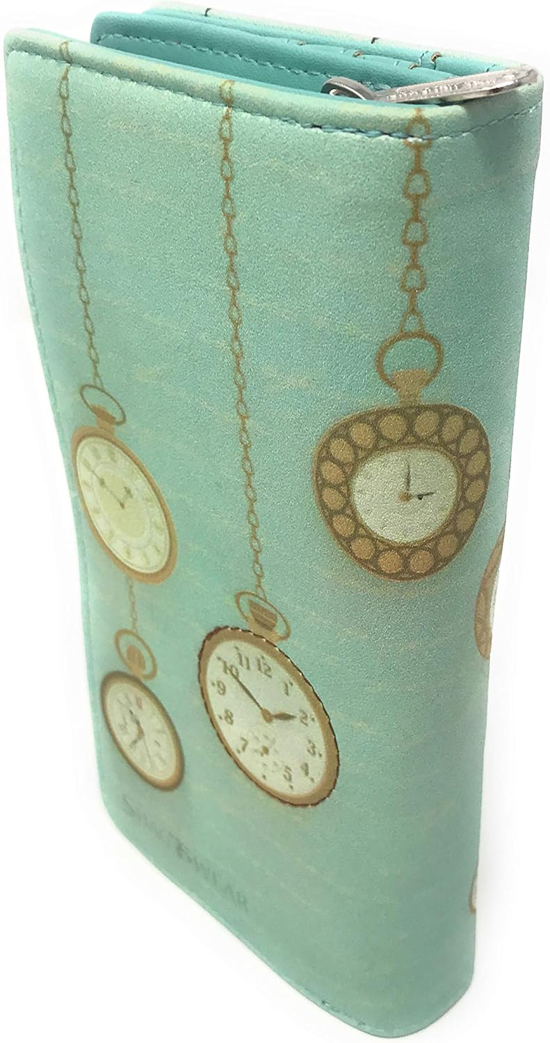 Shag Wear Pocket Watch and Rabbit Large Women’s Wallet, Vegan Faux Leather Bifold with Card Slots, Bill Compartments and Secure Snap Closure in Mint Green 7" - Image 4