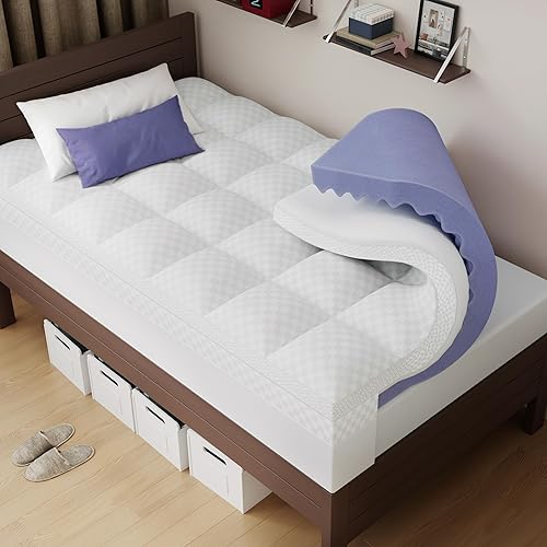 downluxe Cubrecolchón de espuma viscoelástica de 4 pulgadas, tamaño individual, Pro, doble capa, 2 pulgadas de gel de enfriamiento, estructura de