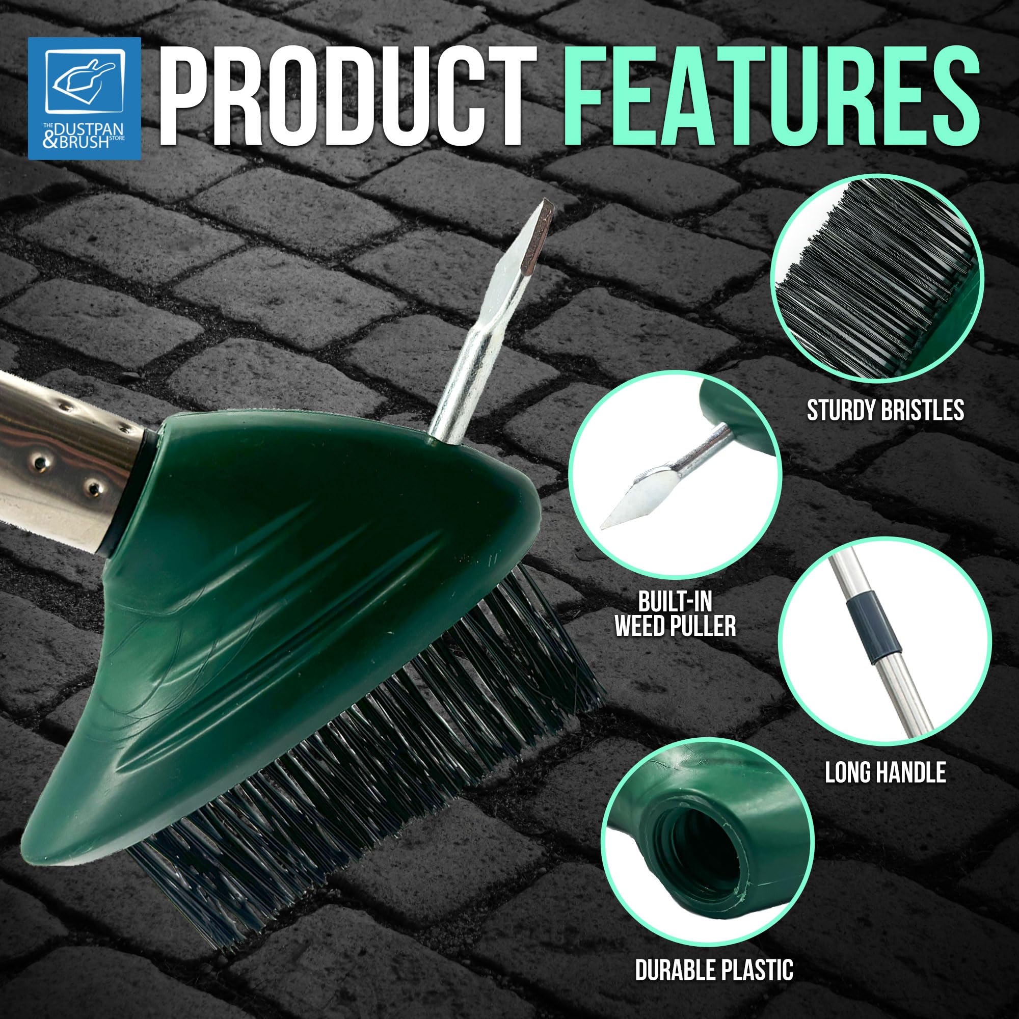 Angled Weed Remover Tool Brush Long Handle with Built-In Weed Scraper Tool, Moss Remover Patio Brush, Metal Bristles for Removing Moss, Ideal for Garden, Driveway, and Block Paving Patio Cleaner - 5